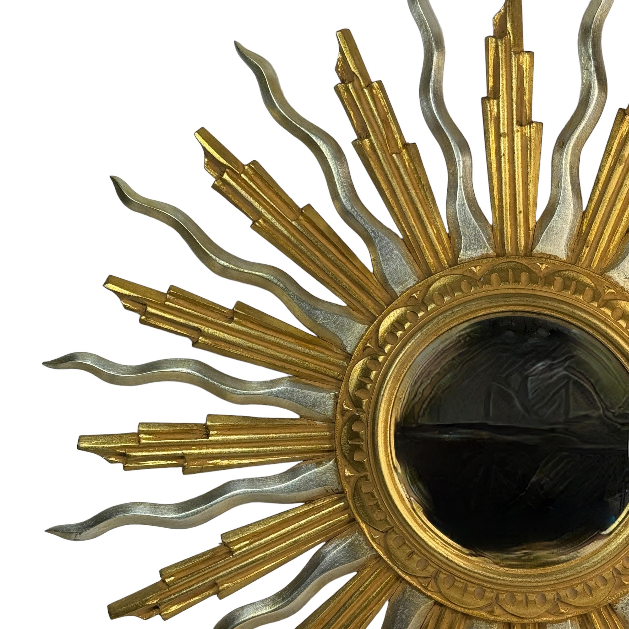 Außergewöhnliche Silber und Gold Sunburst Starburst Holz konvexe Spiegel Belgien 1960 im Angebot 4