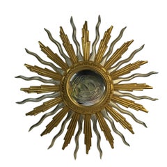 Extraordinary Silver and Gold Sunburst Starburst Wood Convex Mirror Belgium 1960