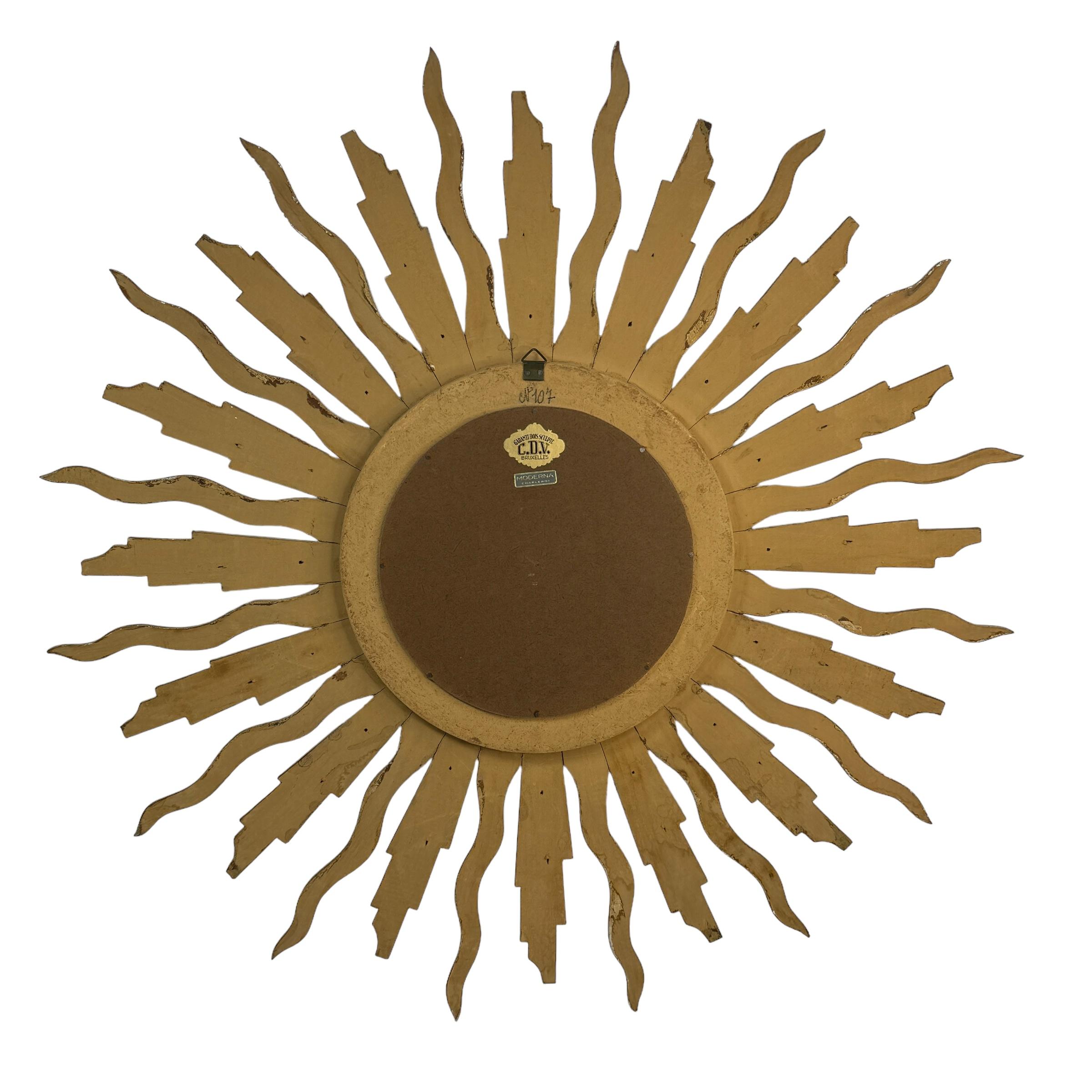 Außergewöhnliche Silber und Gold Sunburst Starburst Holz konvexe Spiegel Belgien 1960 im Angebot 1