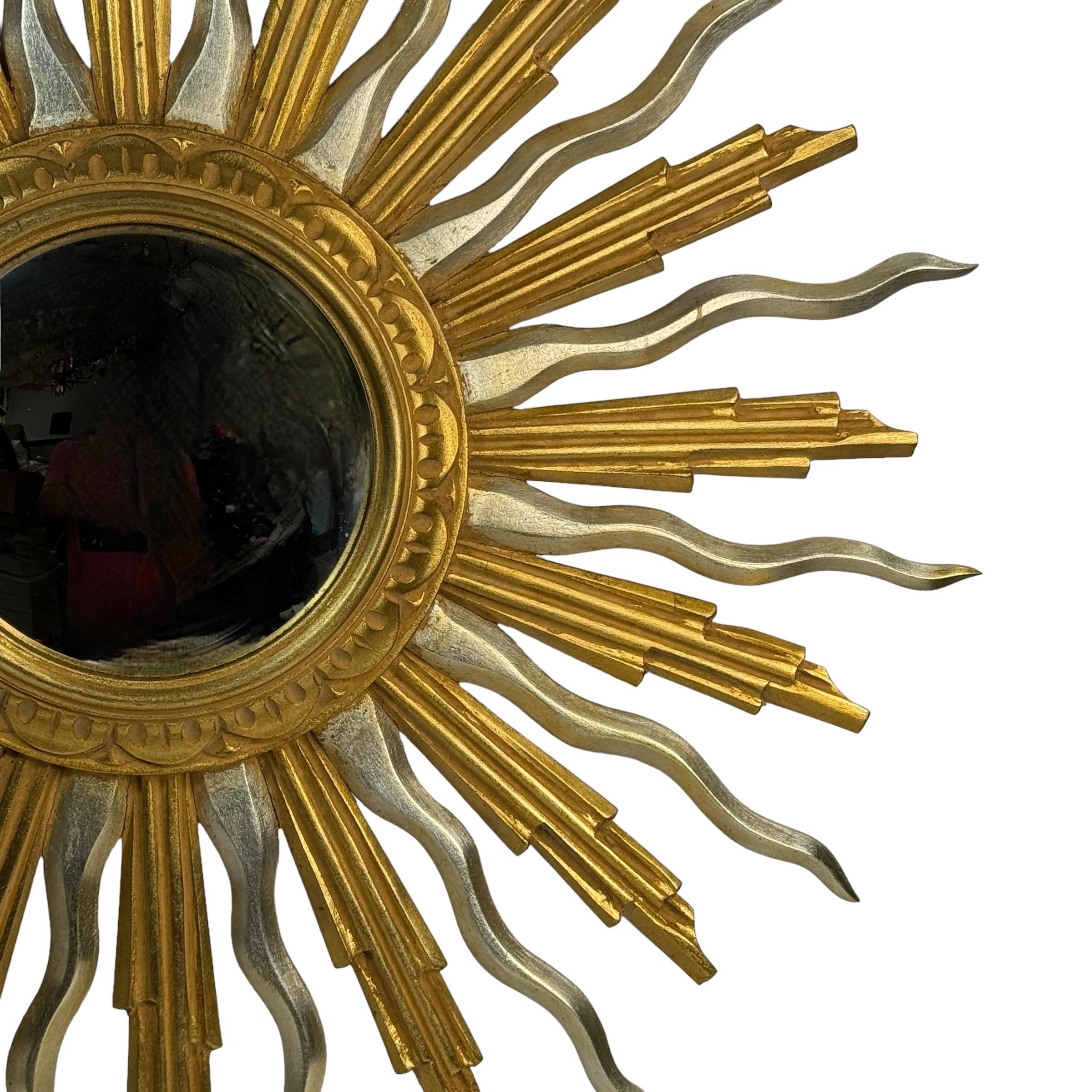 Außergewöhnliche Silber und Gold Sunburst Starburst Holz konvexe Spiegel Belgien 1960 im Angebot 2