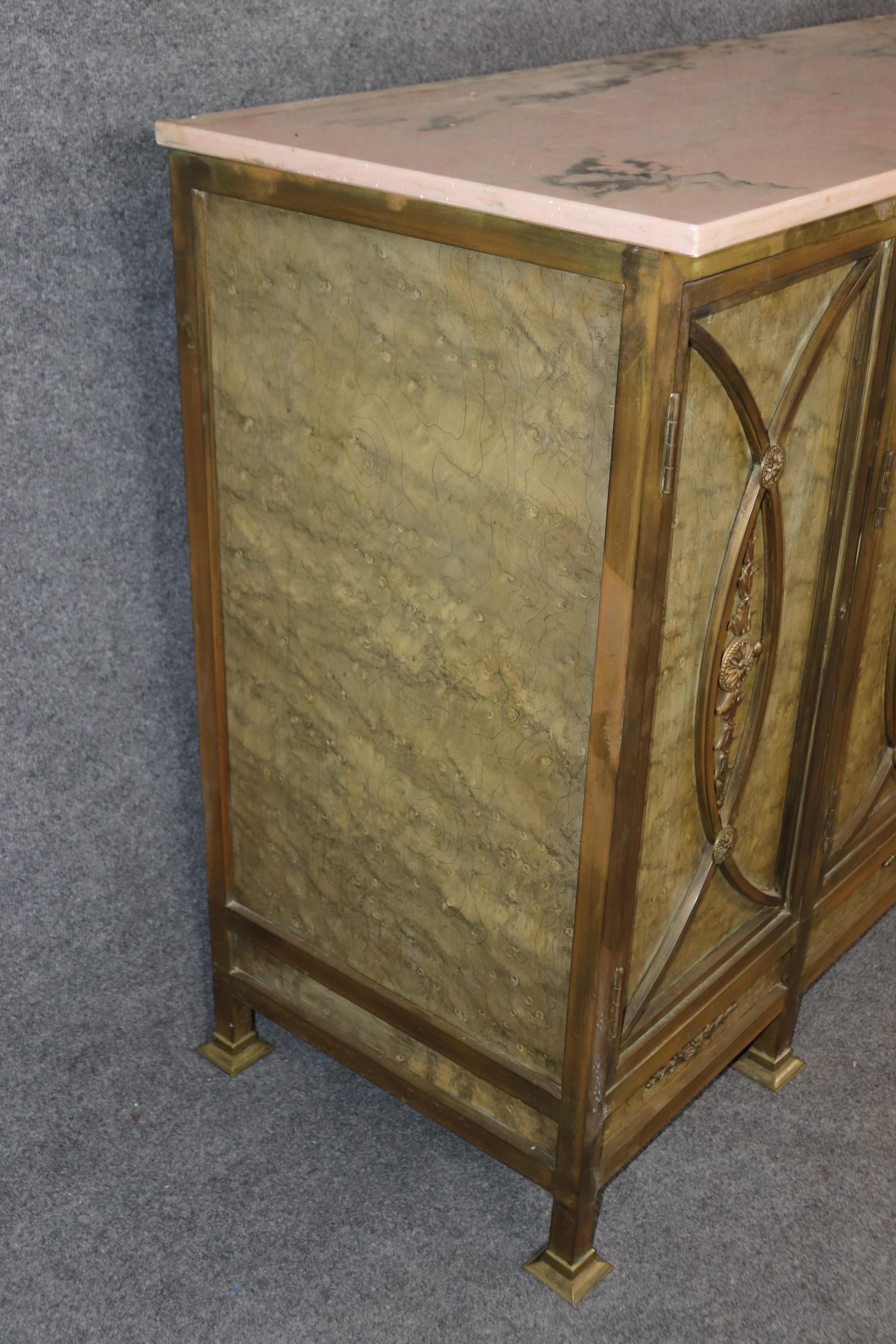 Extraordinary Solid Bronze French Marble Top Directoire Sideboard with Mirror For Sale 1