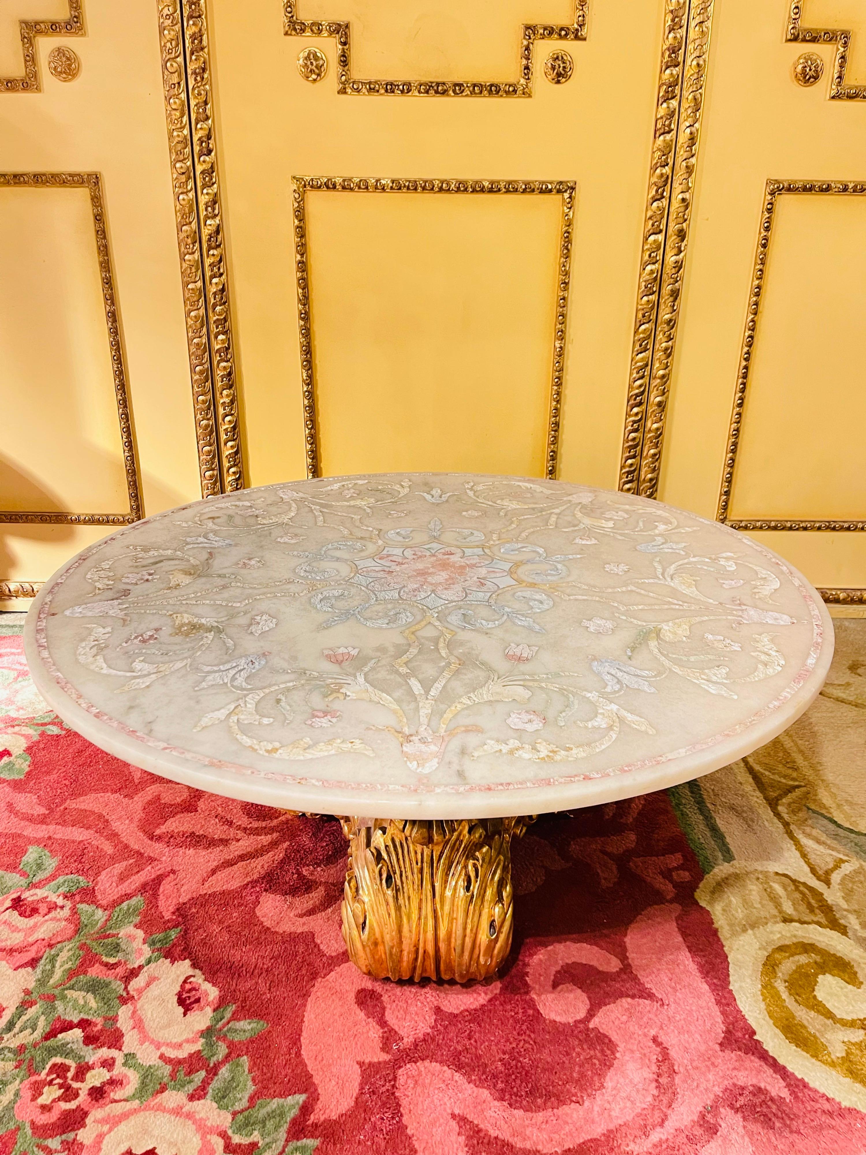 Gilt Extraordinary Splendid Italian Designer Coffee Table, Gold with Marble Top For Sale