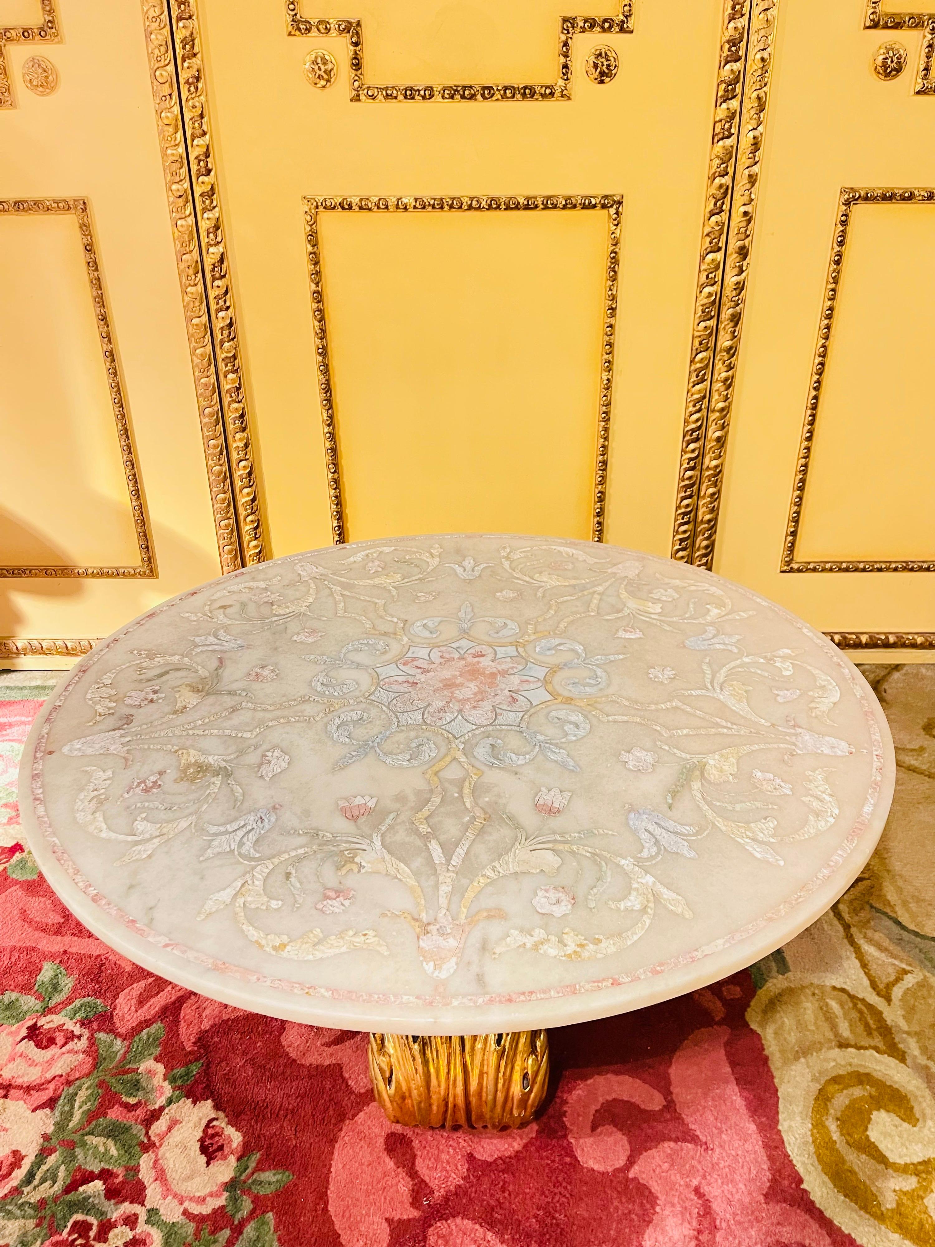 Extraordinary Splendid Italian Designer Coffee Table, Gold with Marble Top In Good Condition For Sale In Berlin, DE