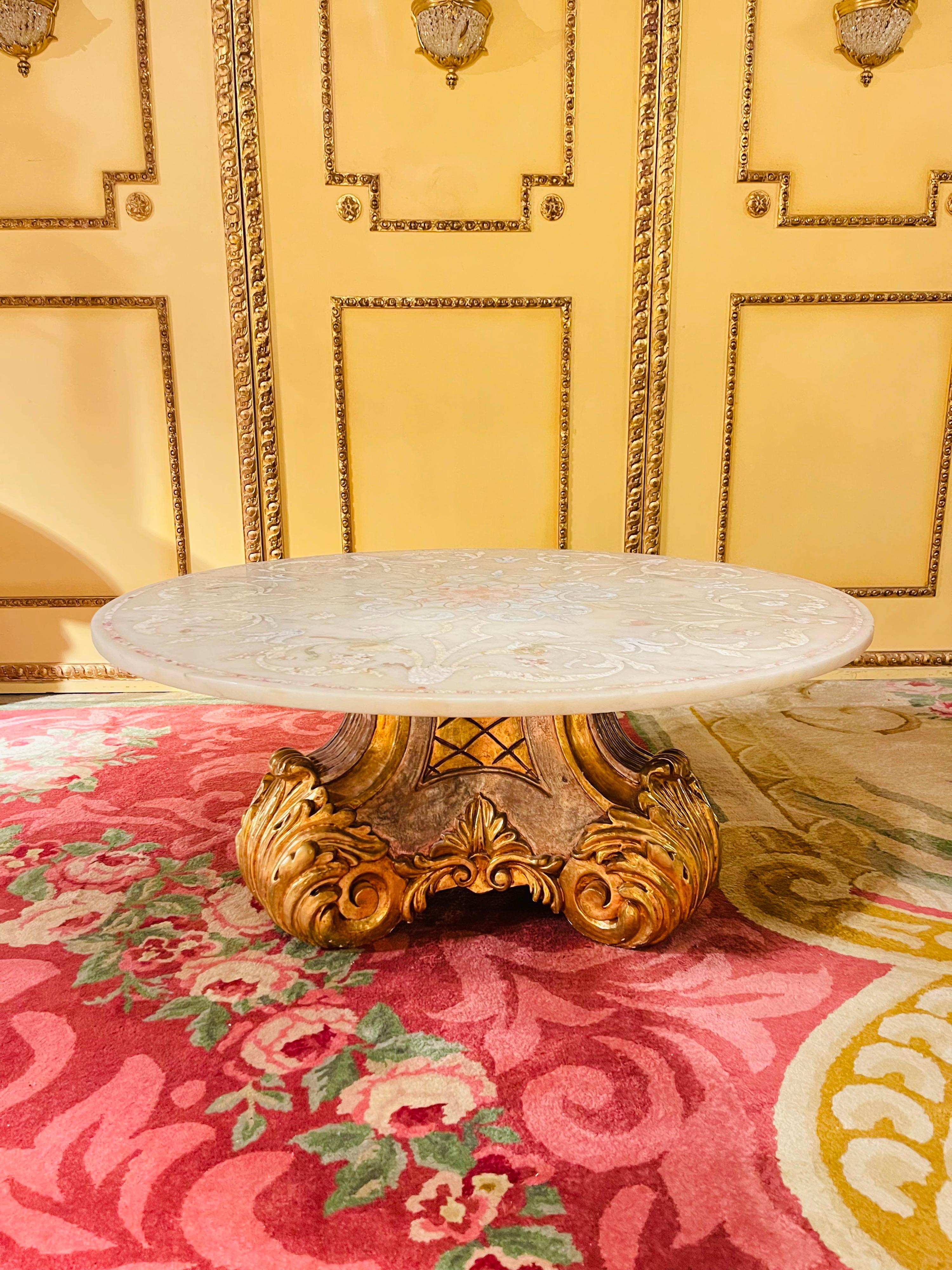 20th Century Extraordinary Splendid Italian Designer Coffee Table, Gold with Marble Top For Sale