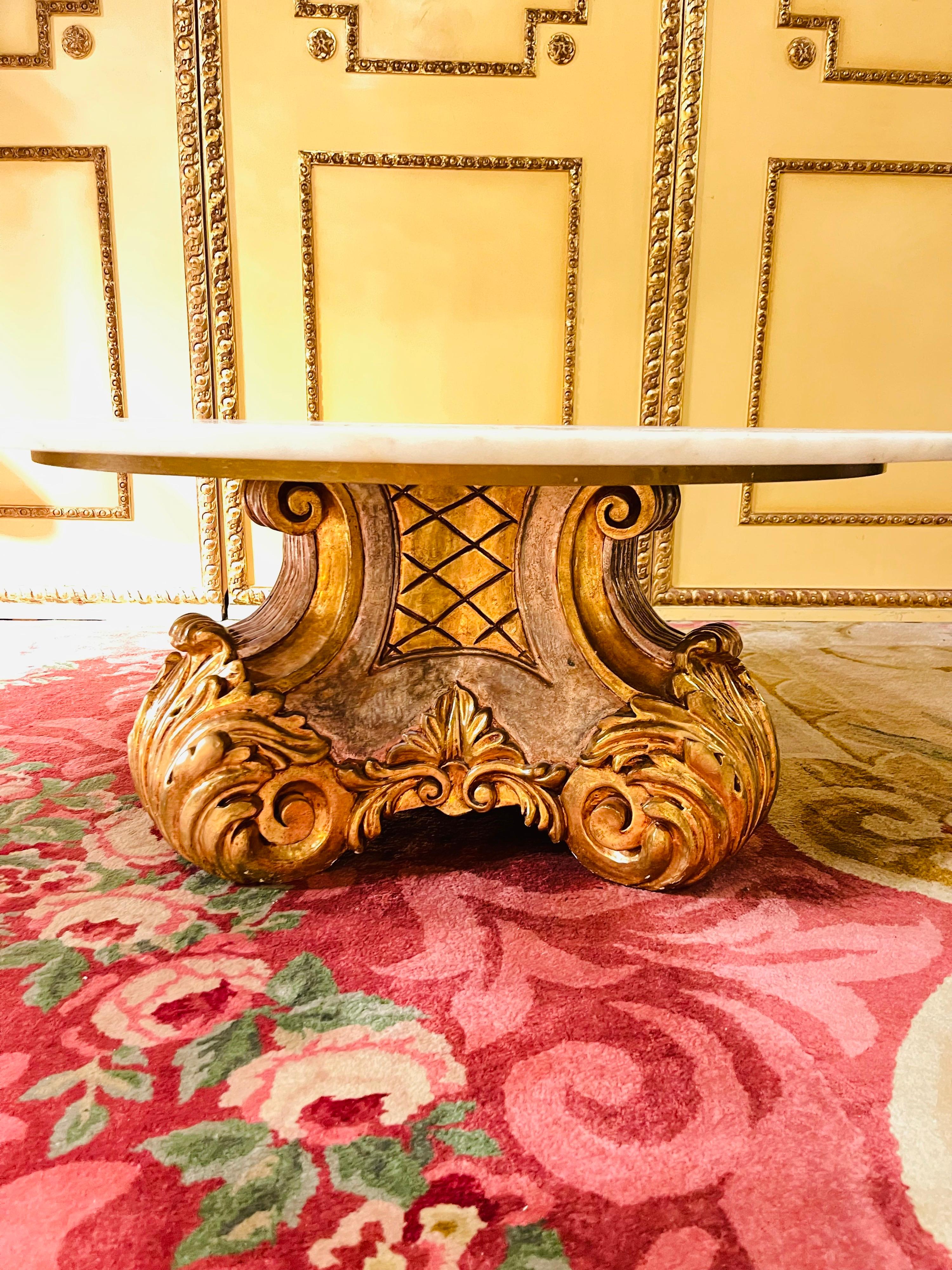 Extraordinary Splendid Italian Designer Coffee Table, Gold with Marble Top For Sale 1