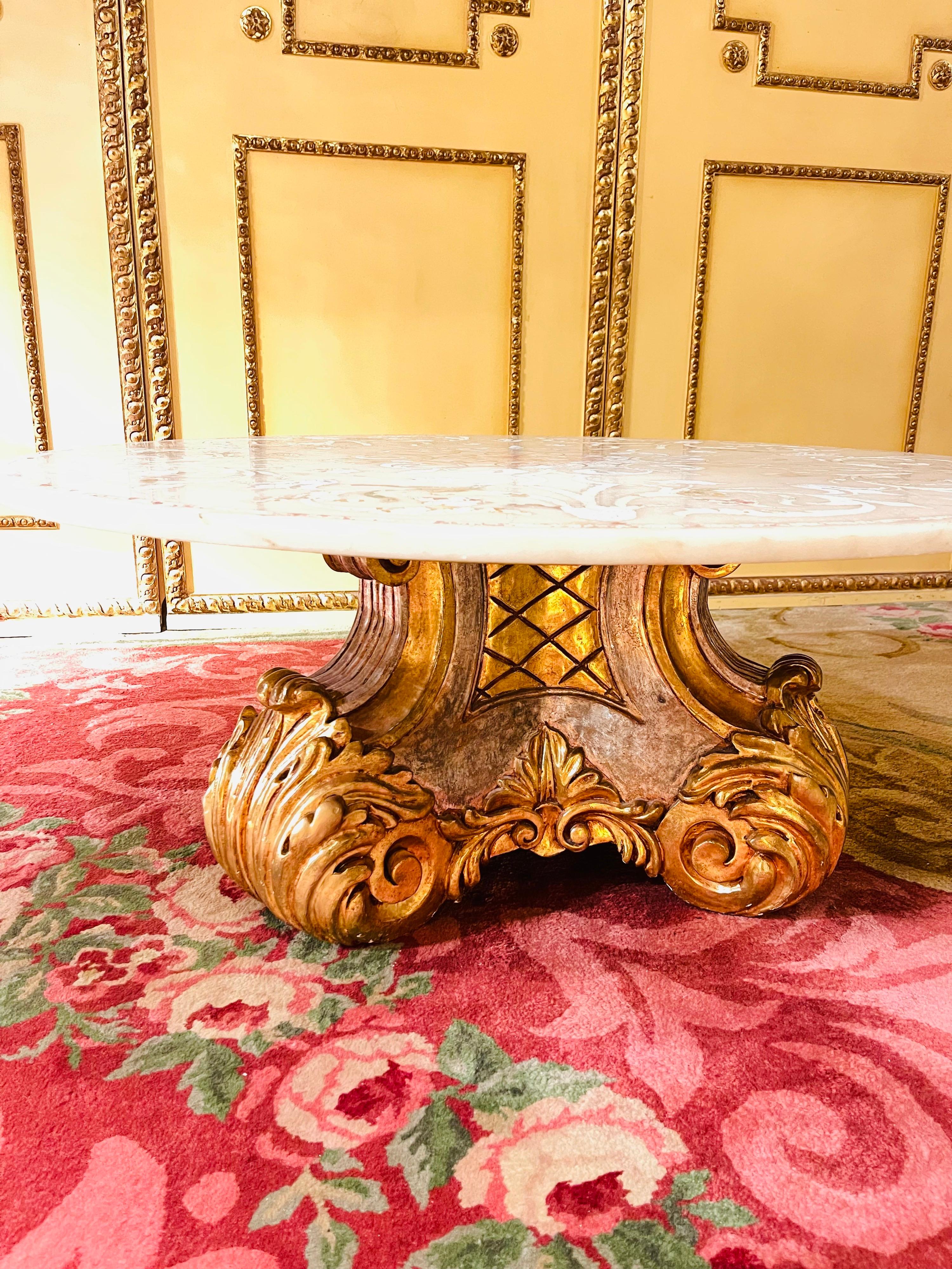 Extraordinary Splendid Italian Designer Coffee Table, Gold with Marble Top For Sale 2