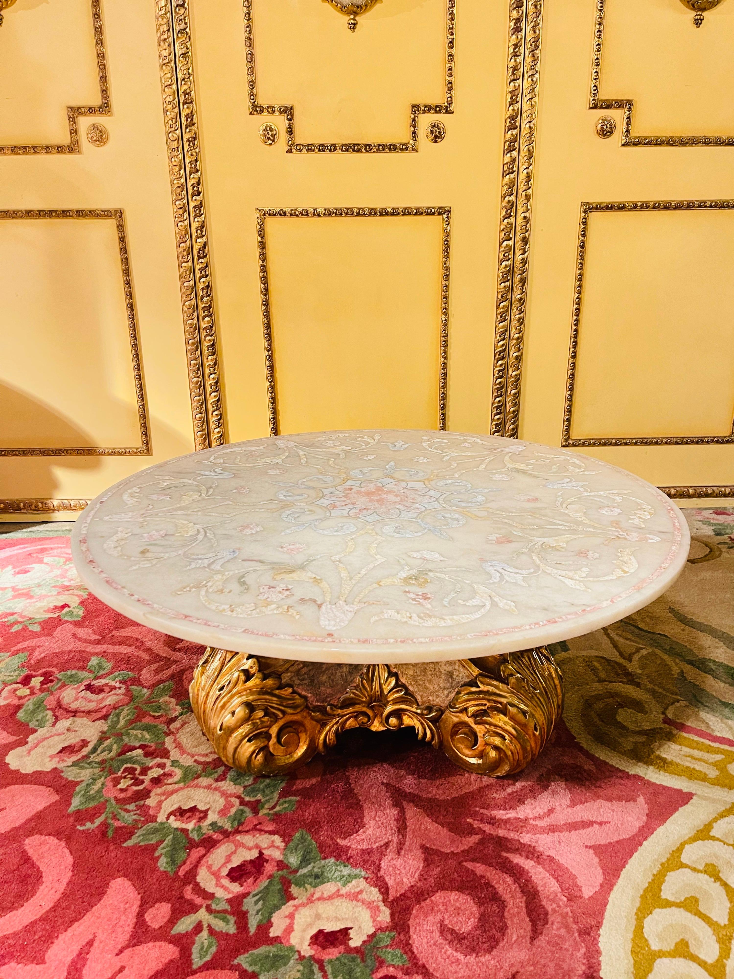 Extraordinary Splendid Italian Designer Coffee Table, Gold with Marble Top For Sale 3