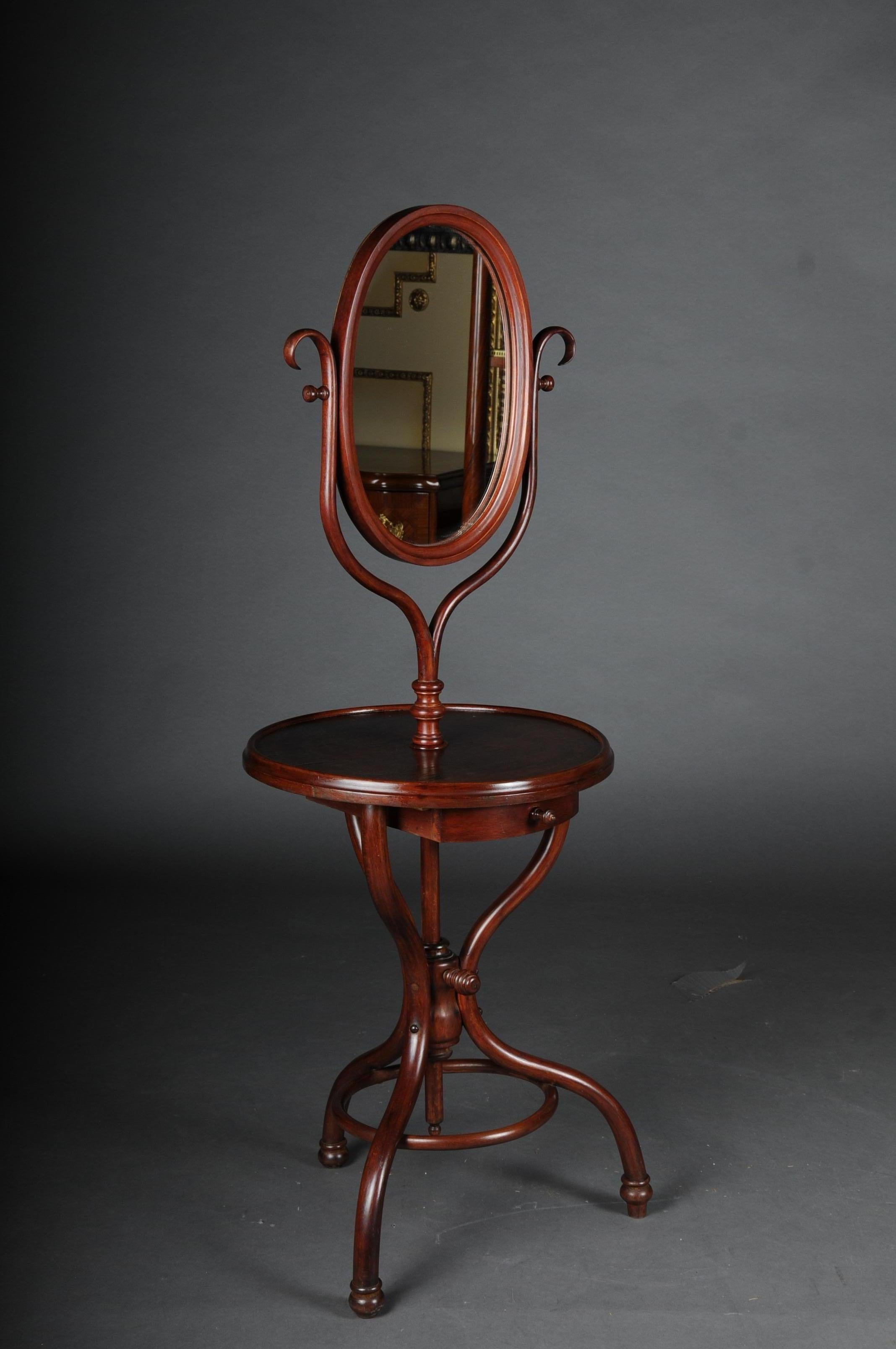 Außergewöhnlicher stehender Spiegel mit Thonet-Perlenholz-Intarsien im Angebot 1