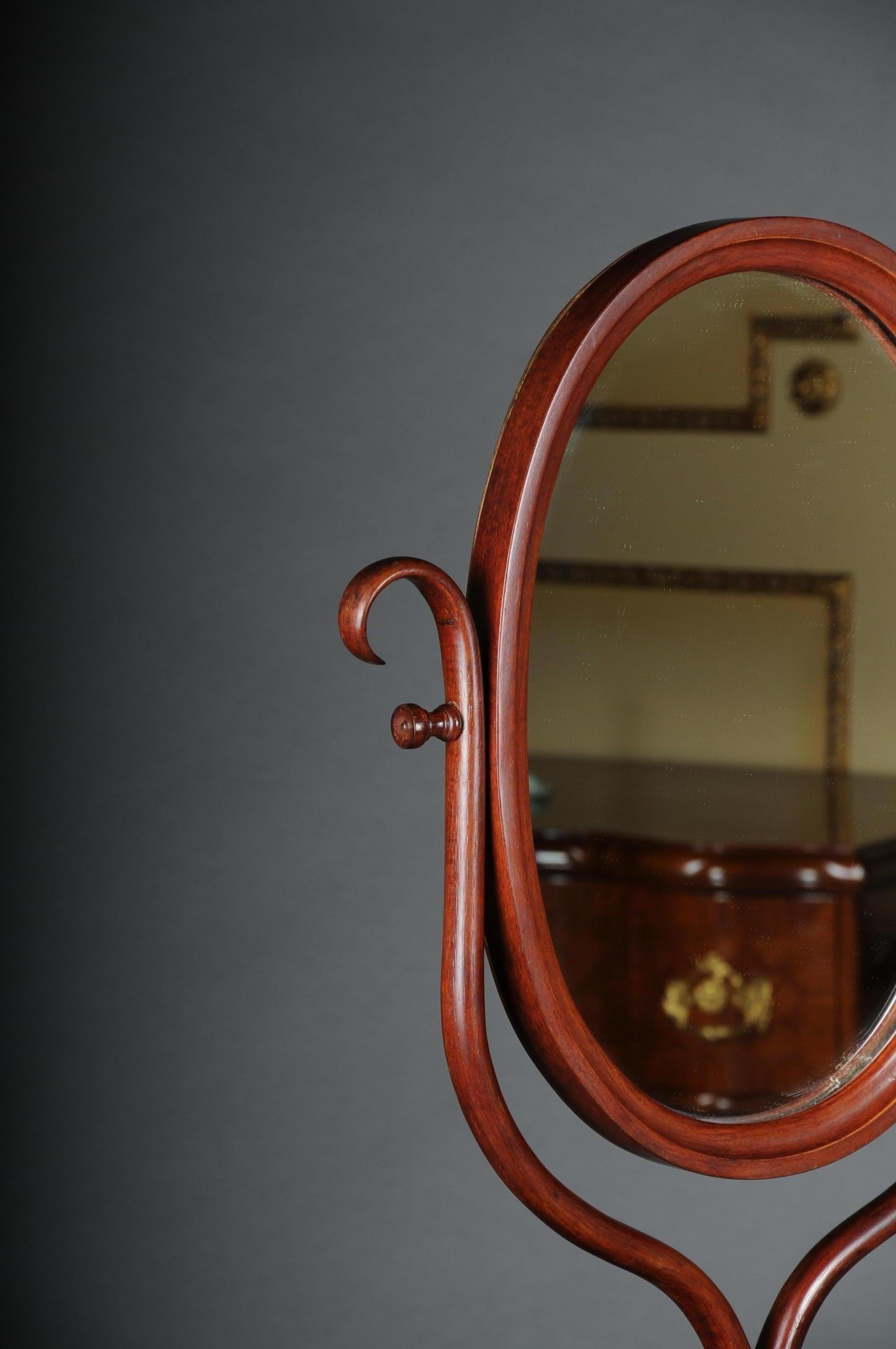 Außergewöhnlicher stehender Spiegel mit Thonet-Perlenholz-Intarsien im Angebot 2