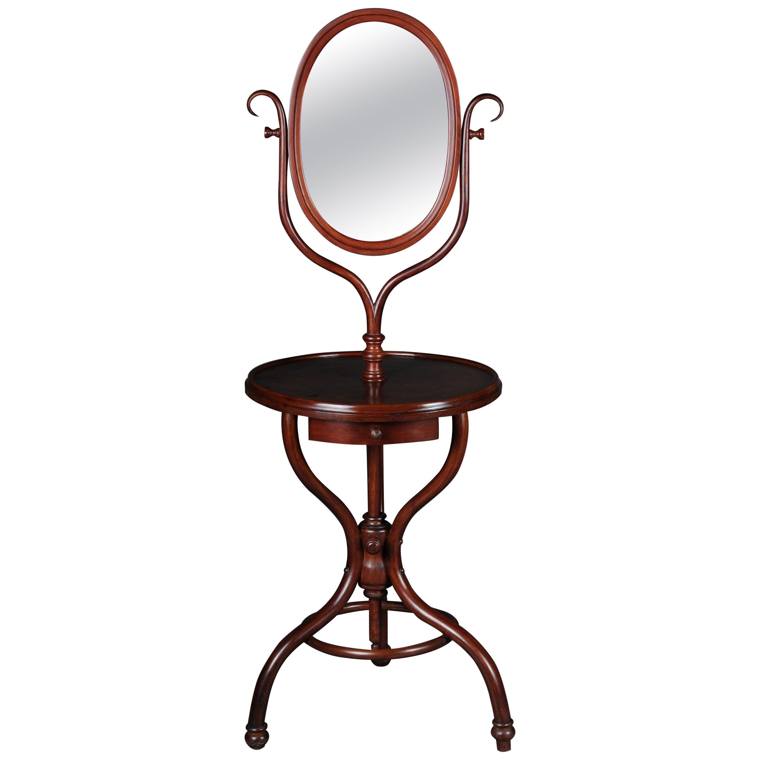 Außergewöhnlicher stehender Spiegel mit Thonet-Perlenholz-Intarsien im Angebot