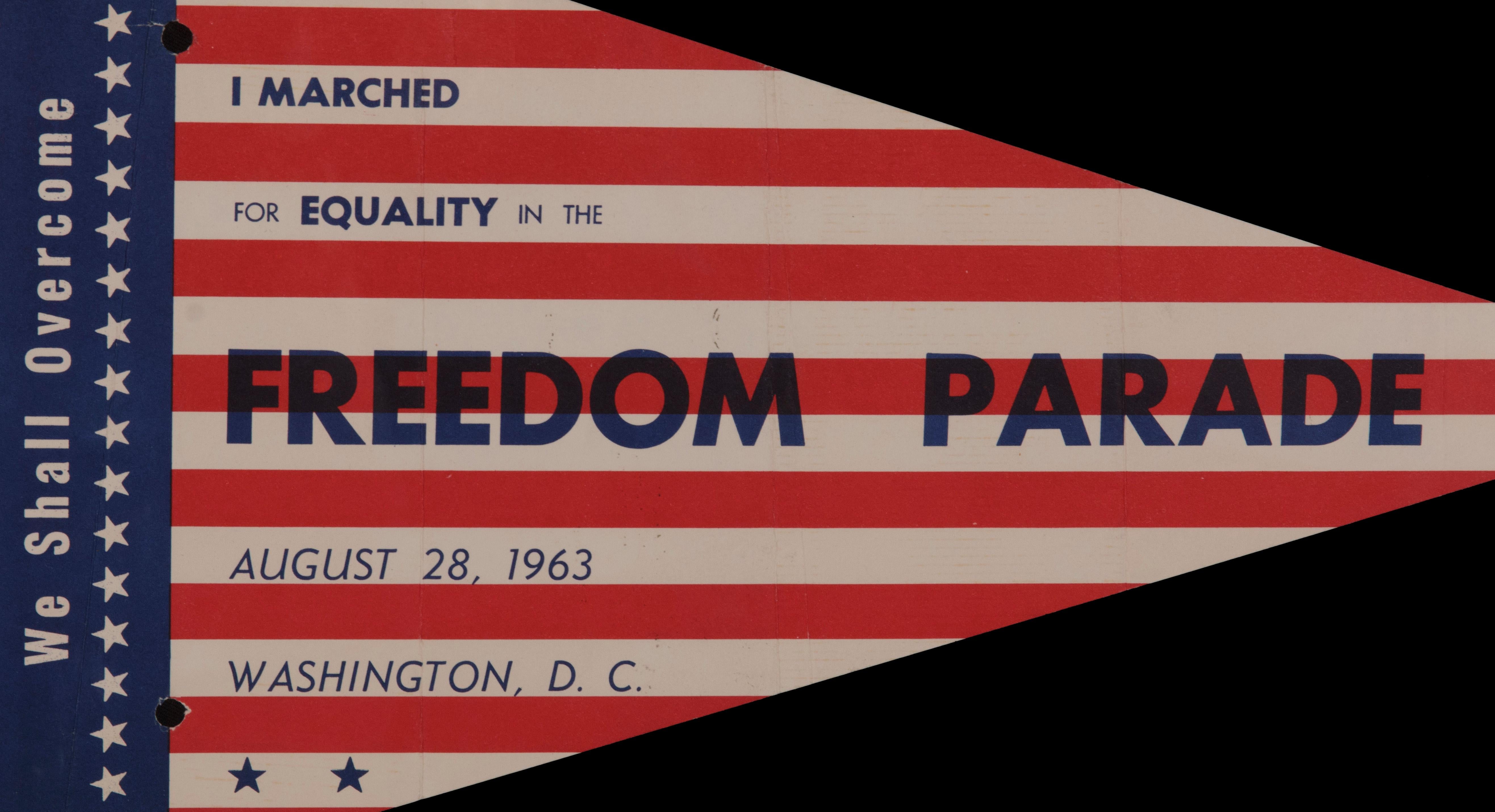 RARE & EXTRAORDINARY STARS & STRIPES PENNANT FROM THE MARCH ON WASHINGTON, AUGUST 28, 1963, WHEN MARTIN LUTHER KING DELIVERED HIS HISTORIC 