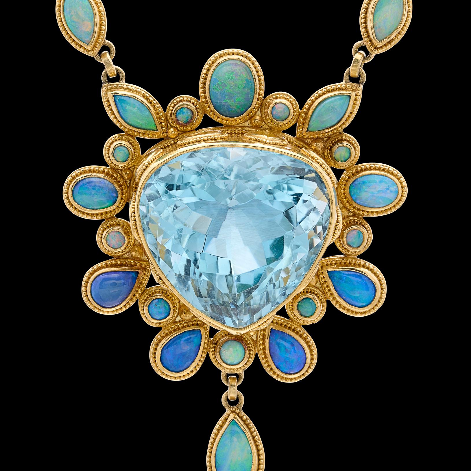Extraordinary Topaz, Opal & Pearl Gold Necklace by Luna Felix In Excellent Condition For Sale In San Francisco, CA