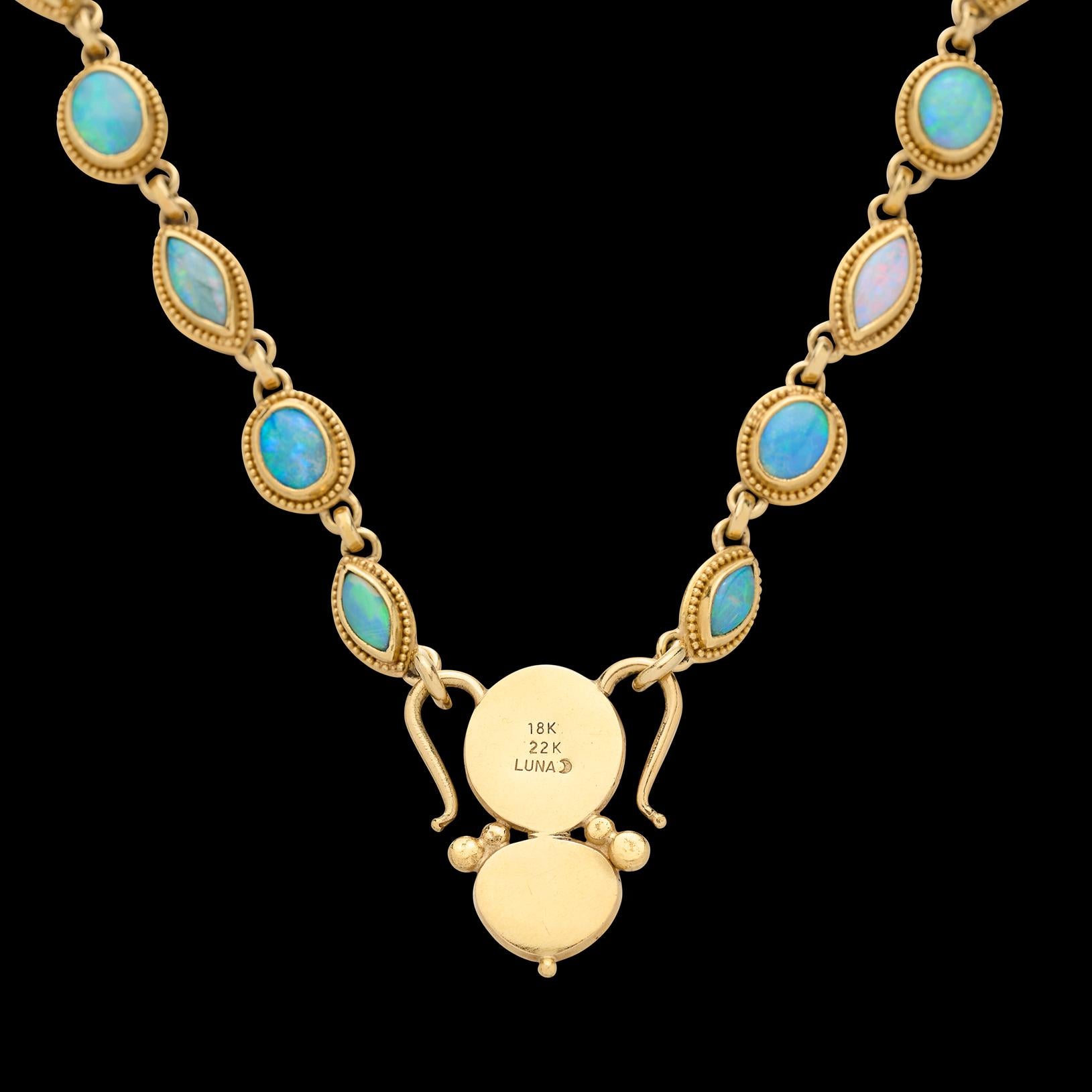 Extraordinary Topaz, Opal & Pearl Gold Necklace by Luna Felix For Sale 2