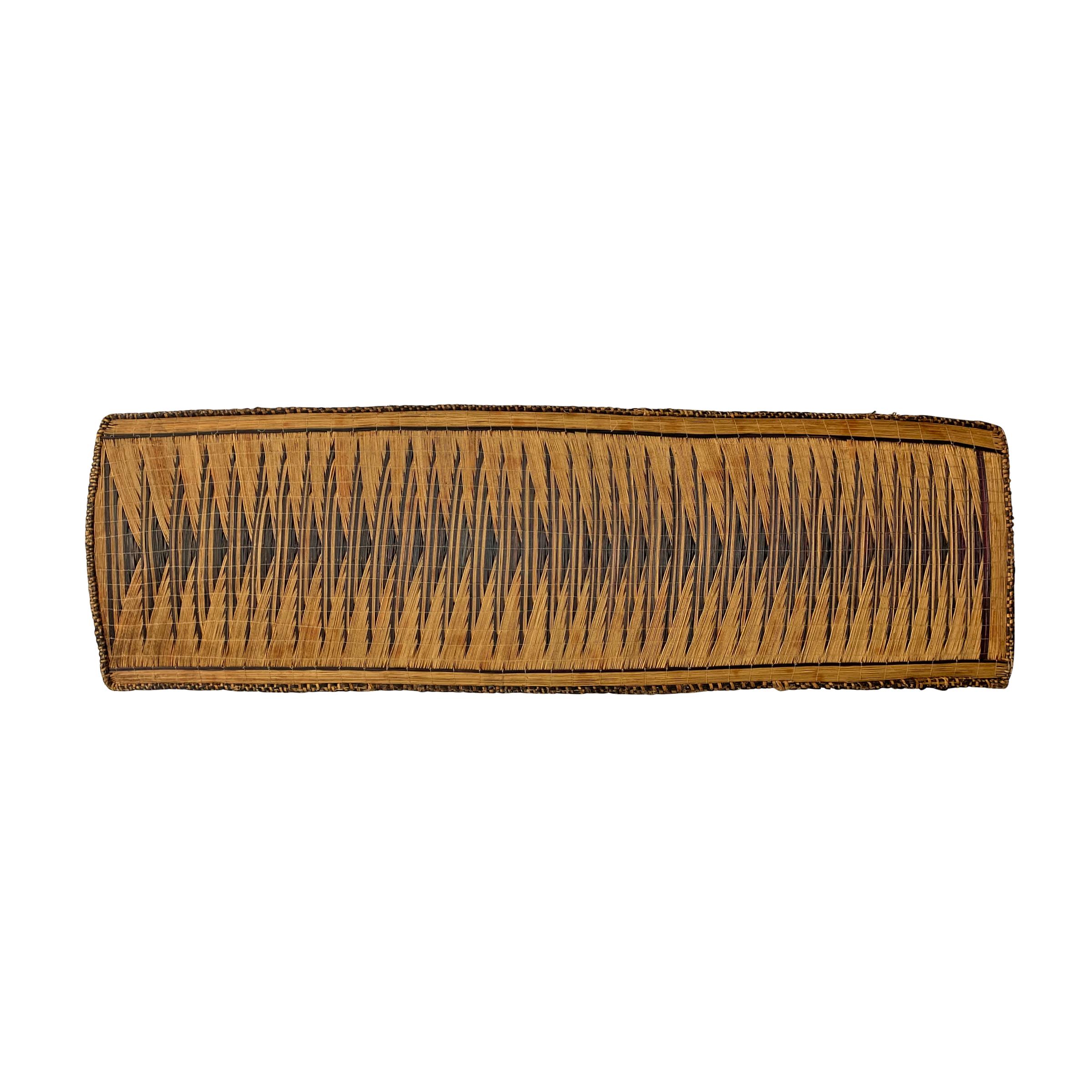 An extraordinary 20th century Tutsi handwoven reed and grass screen with a fantastic geometric pattern woven in dark violet grasses, used to protect milk pots, on custom wall mount that can be hung vertically or horizontally.

Ex. Rutton-Hourde,