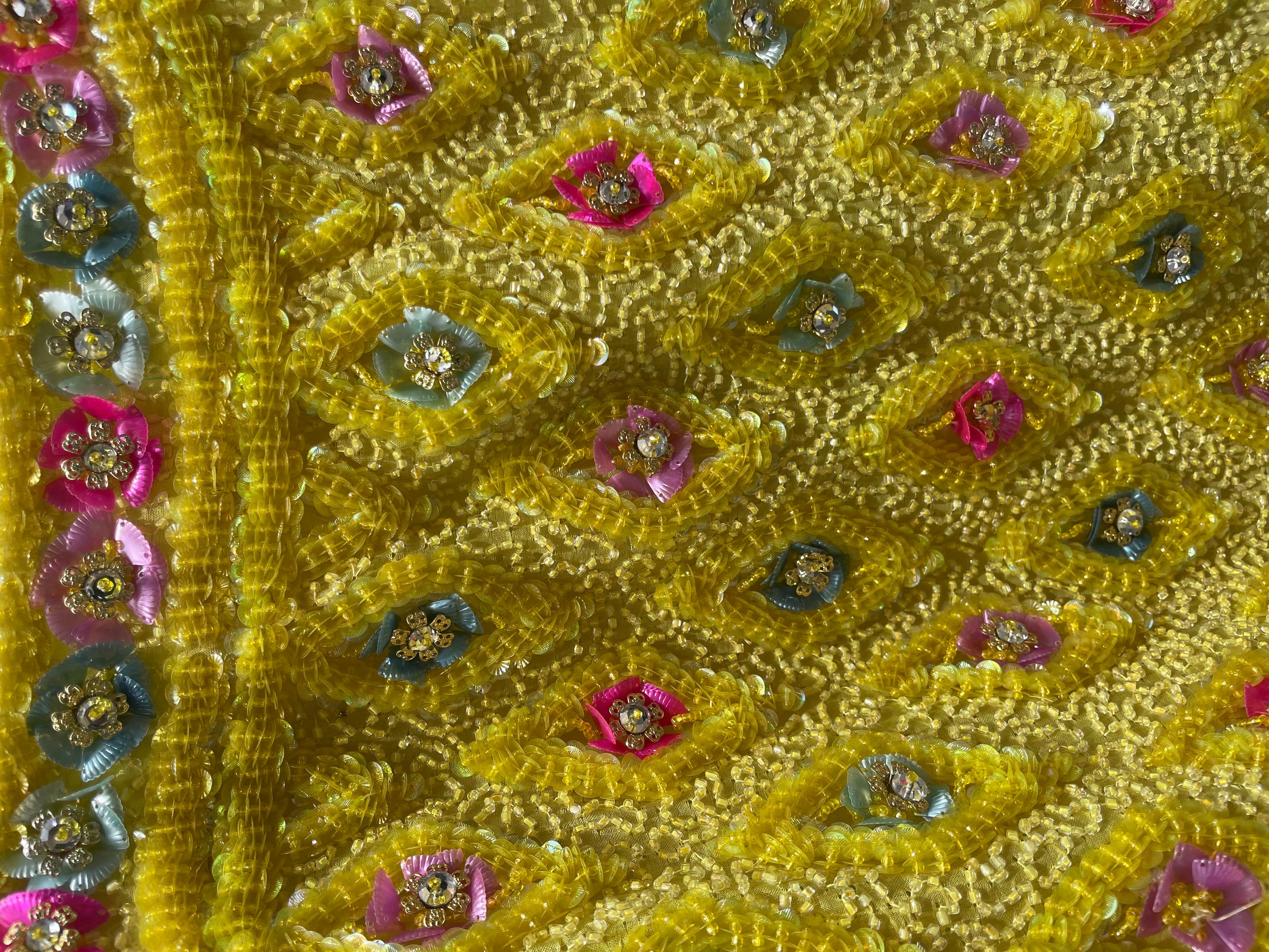 Extraordinary Unlabeled Yellow Beaded & Sequins Embellished Dress 14