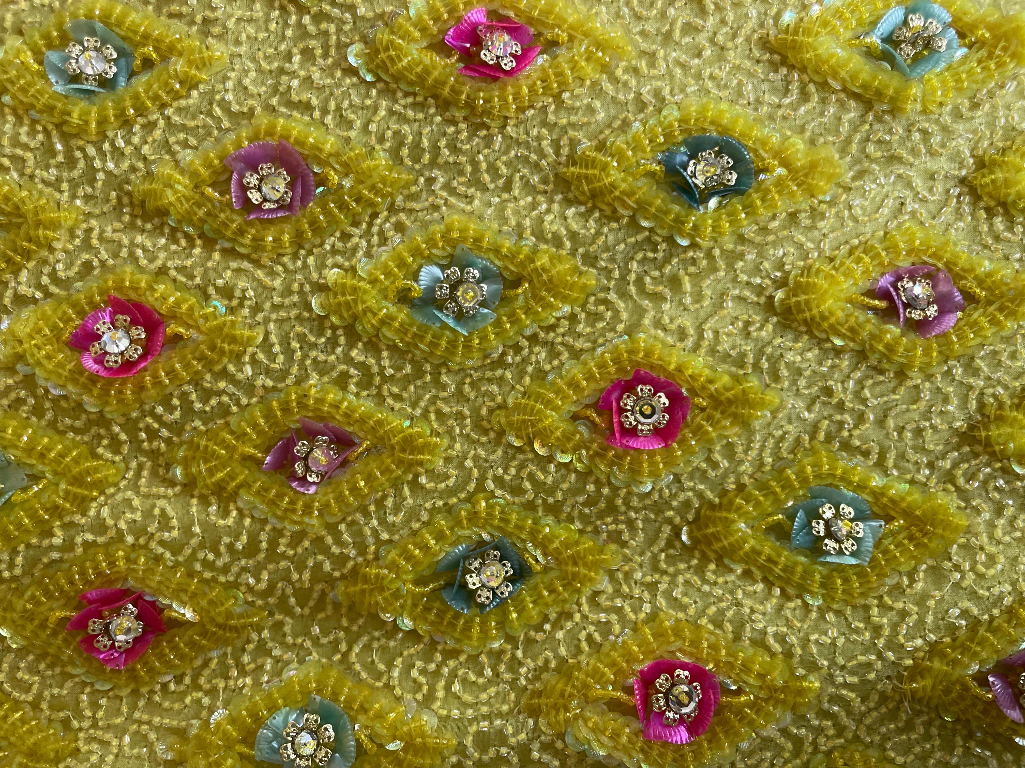Extraordinary Unlabeled Yellow Beaded & Sequins Embellished Dress 15