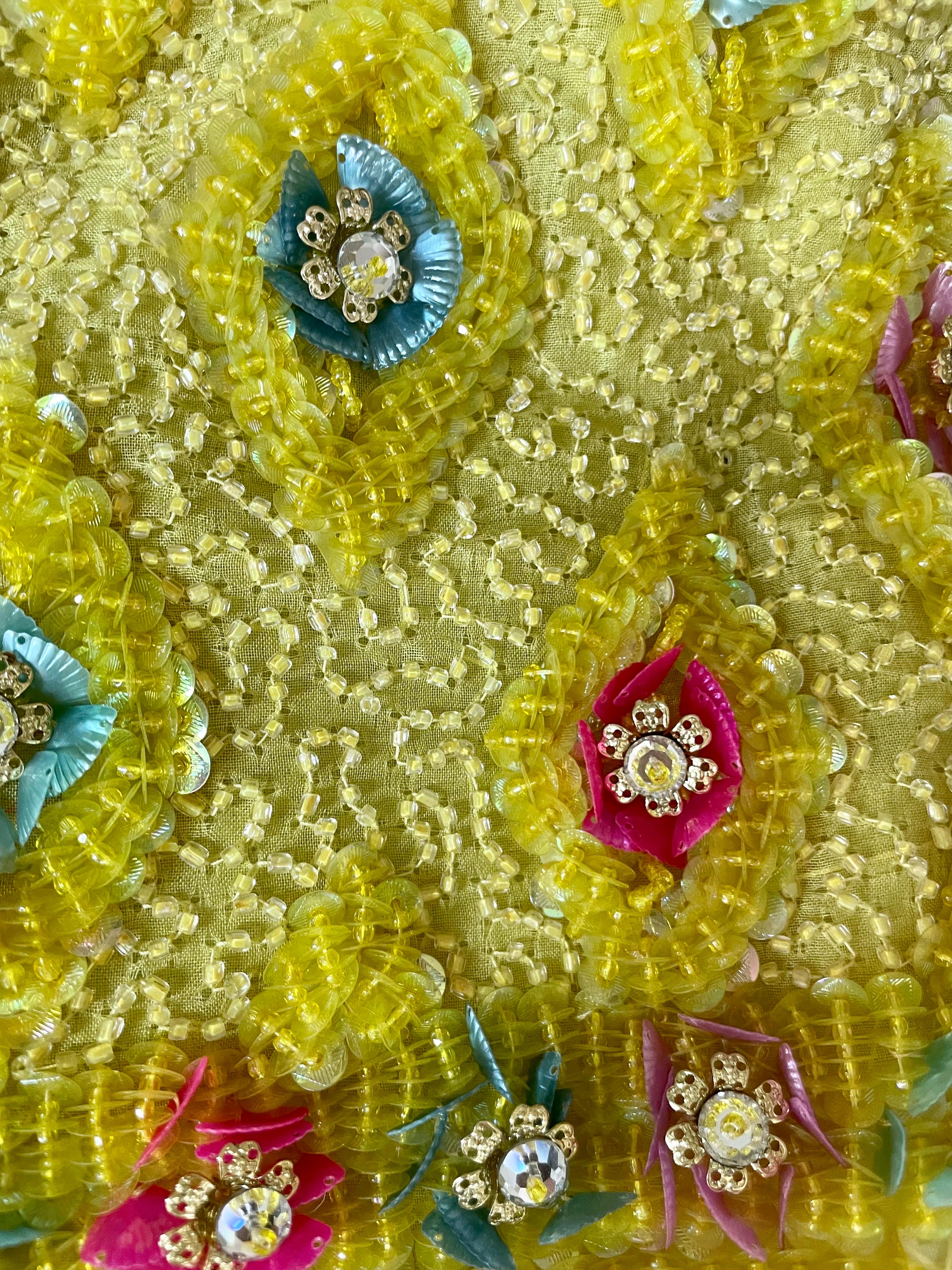 Extraordinary Unlabeled Yellow Beaded & Sequins Embellished Dress 11