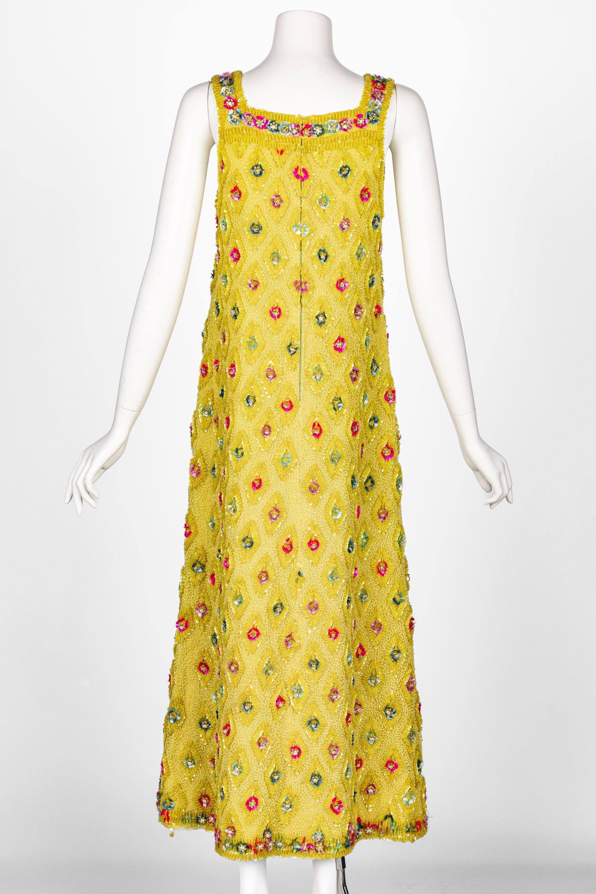 Extraordinary Unlabeled Yellow Beaded & Sequins Embellished Dress 1