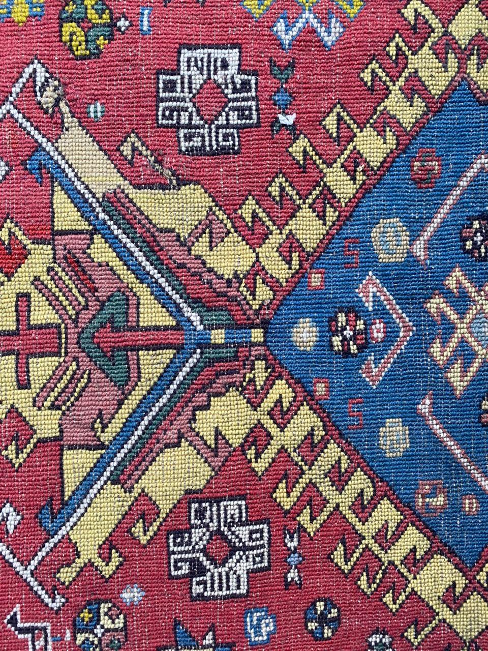 Bobyrug’s Extraordinary Unusual Antique Caucasian Needlepoint Embroidered Rug For Sale 5