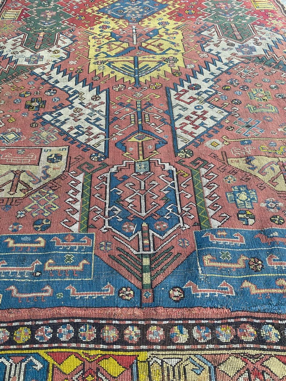 Bobyrug’s Extraordinary Unusual Antique Caucasian Needlepoint Embroidered Rug For Sale 8