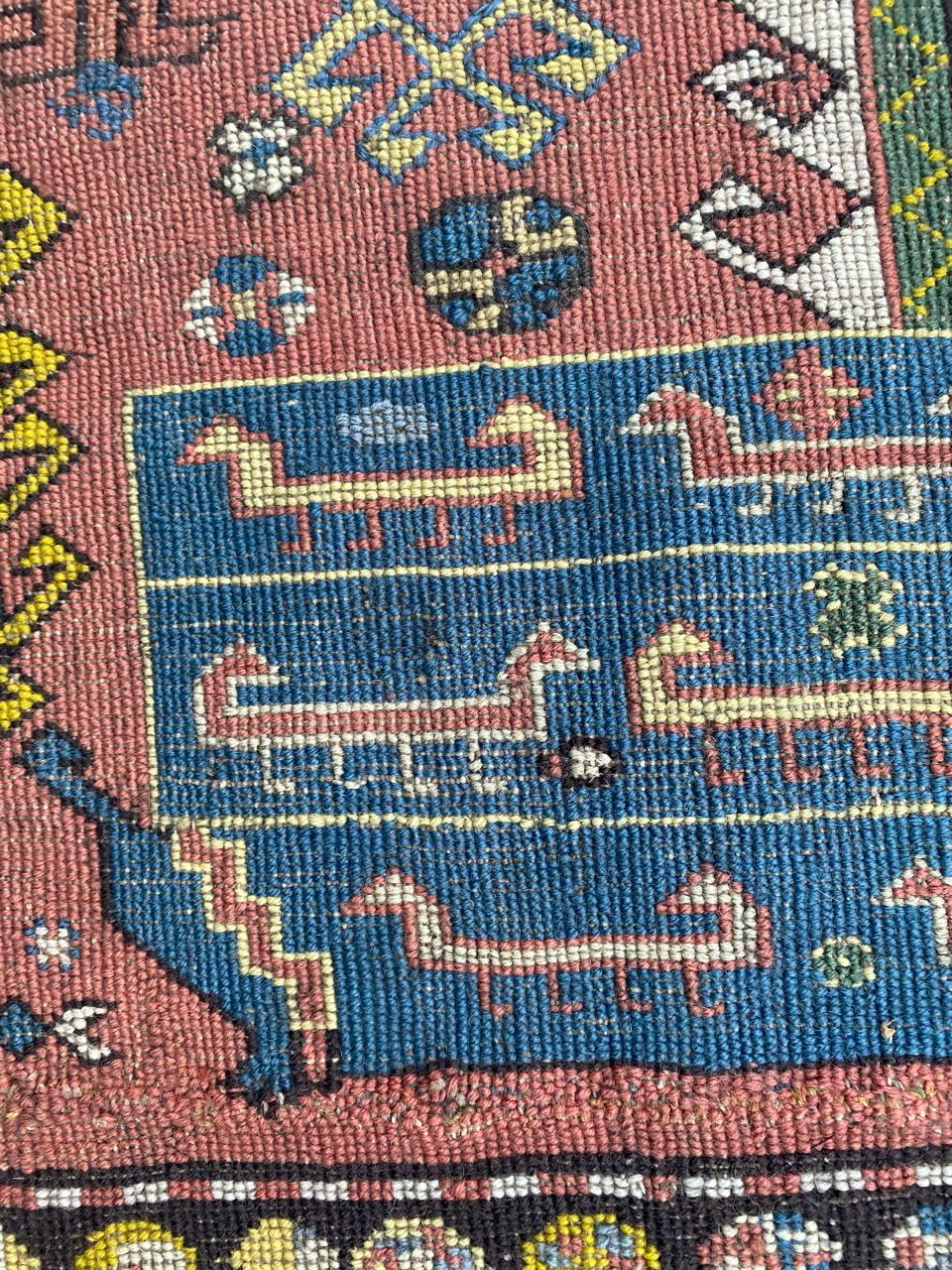 Bobyrug’s Extraordinary Unusual Antique Caucasian Needlepoint Embroidered Rug For Sale 9