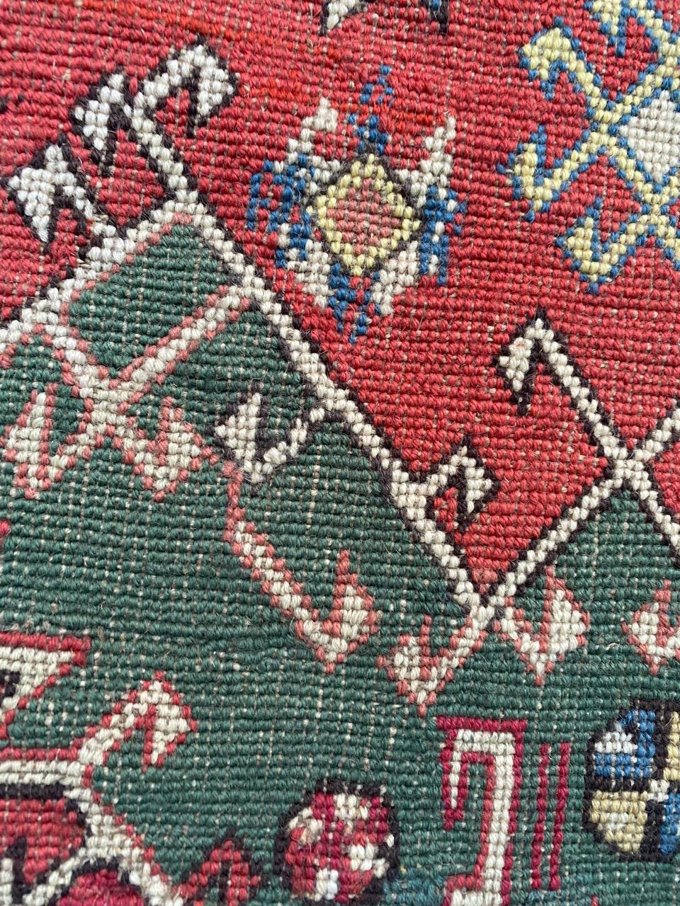 Bobyrug’s Extraordinary Unusual Antique Caucasian Needlepoint Embroidered Rug For Sale 12