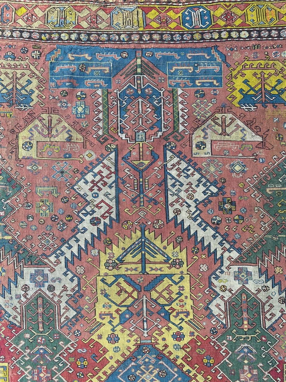 Kazak Bobyrug’s Extraordinary Unusual Antique Caucasian Needlepoint Embroidered Rug For Sale