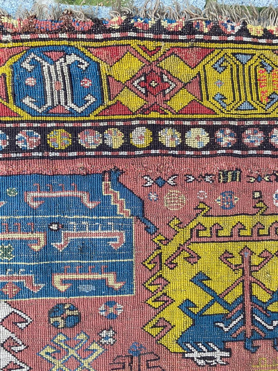 Azerbaijani Bobyrug’s Extraordinary Unusual Antique Caucasian Needlepoint Embroidered Rug For Sale