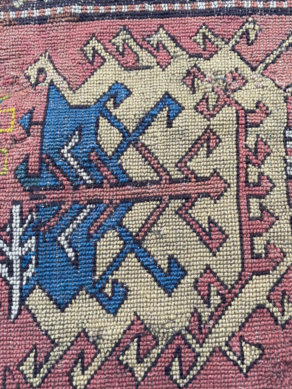 Needlework Bobyrug’s Extraordinary Unusual Antique Caucasian Needlepoint Embroidered Rug For Sale