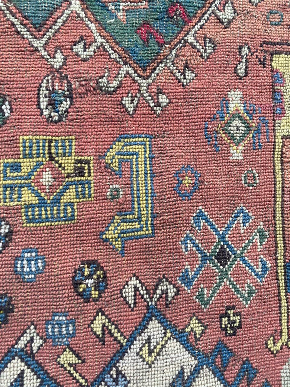 19th Century Bobyrug’s Extraordinary Unusual Antique Caucasian Needlepoint Embroidered Rug For Sale