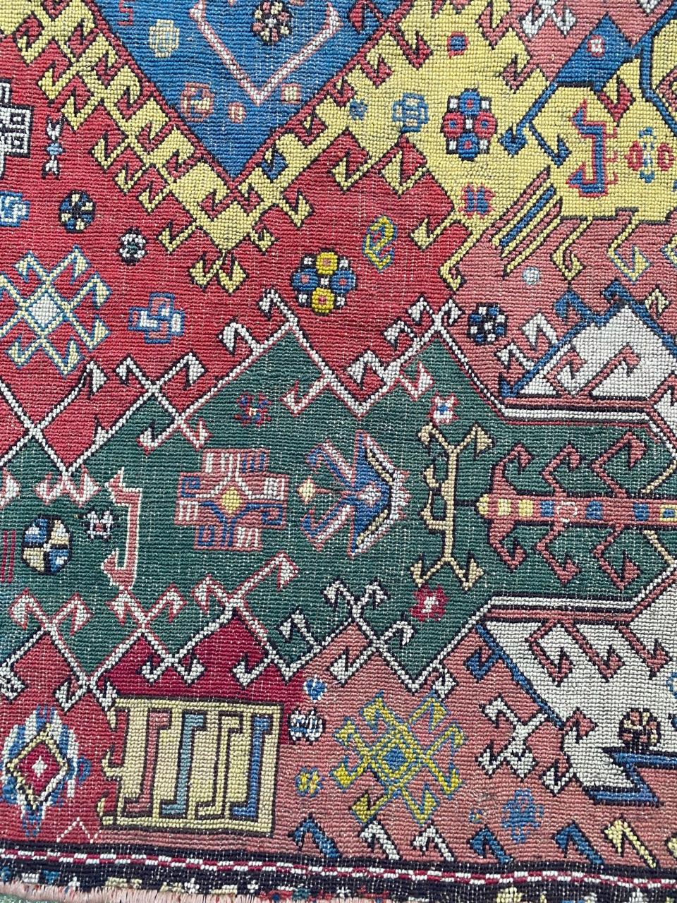 Wool Bobyrug’s Extraordinary Unusual Antique Caucasian Needlepoint Embroidered Rug For Sale