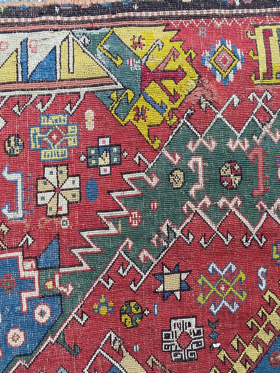 Bobyrug's Extraordinary Unusual Antique Caucasian Needlepoint Embroidered Rug (Tapis brodé à l'aiguille du Caucase) en vente 1