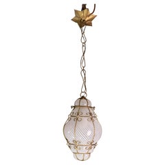Extraordinary Venetian Lantern in Murano Reticello Glass, 1940s