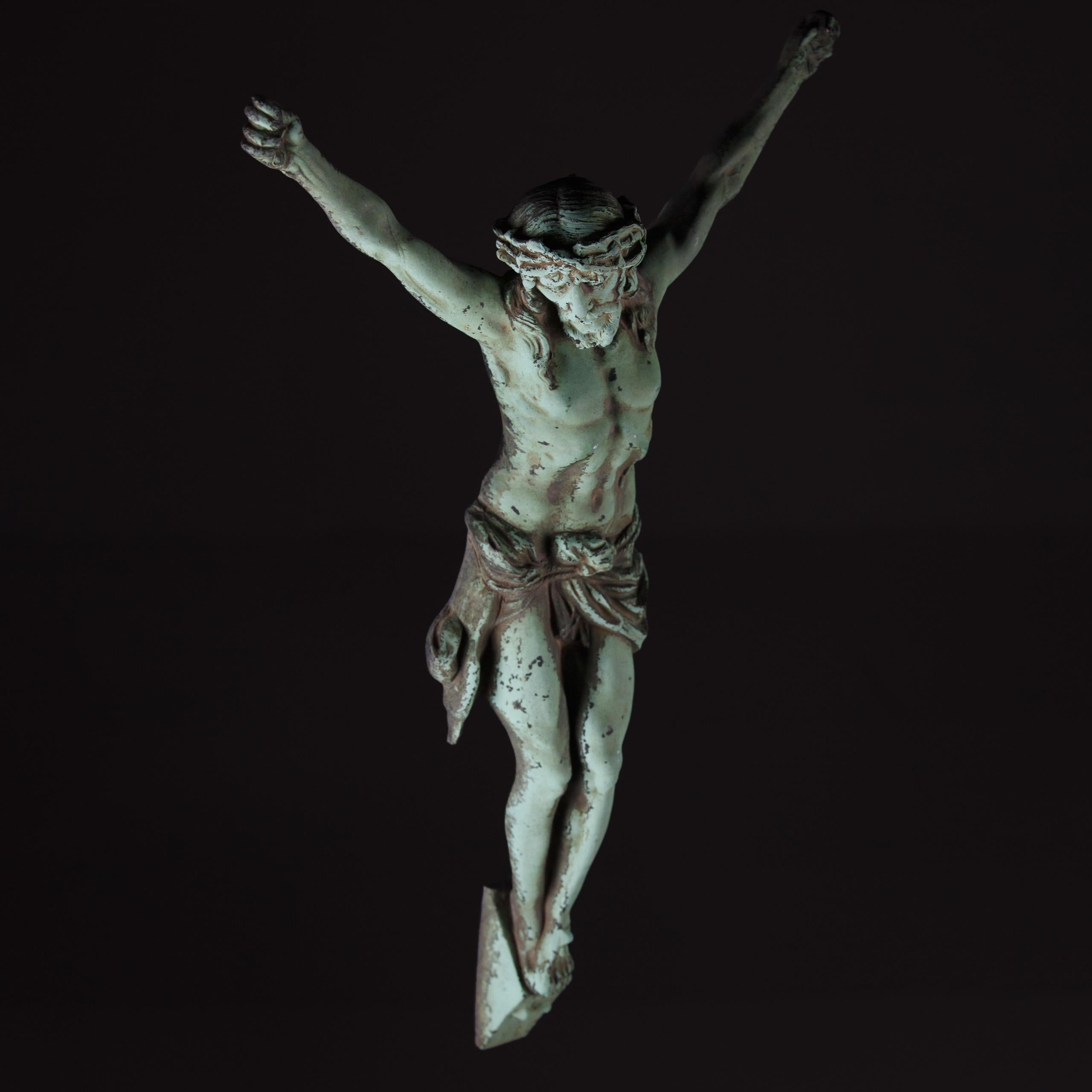Extraordinary Verdigris Bronze Corpus Christi In Good Condition In Pease pottage, West Sussex