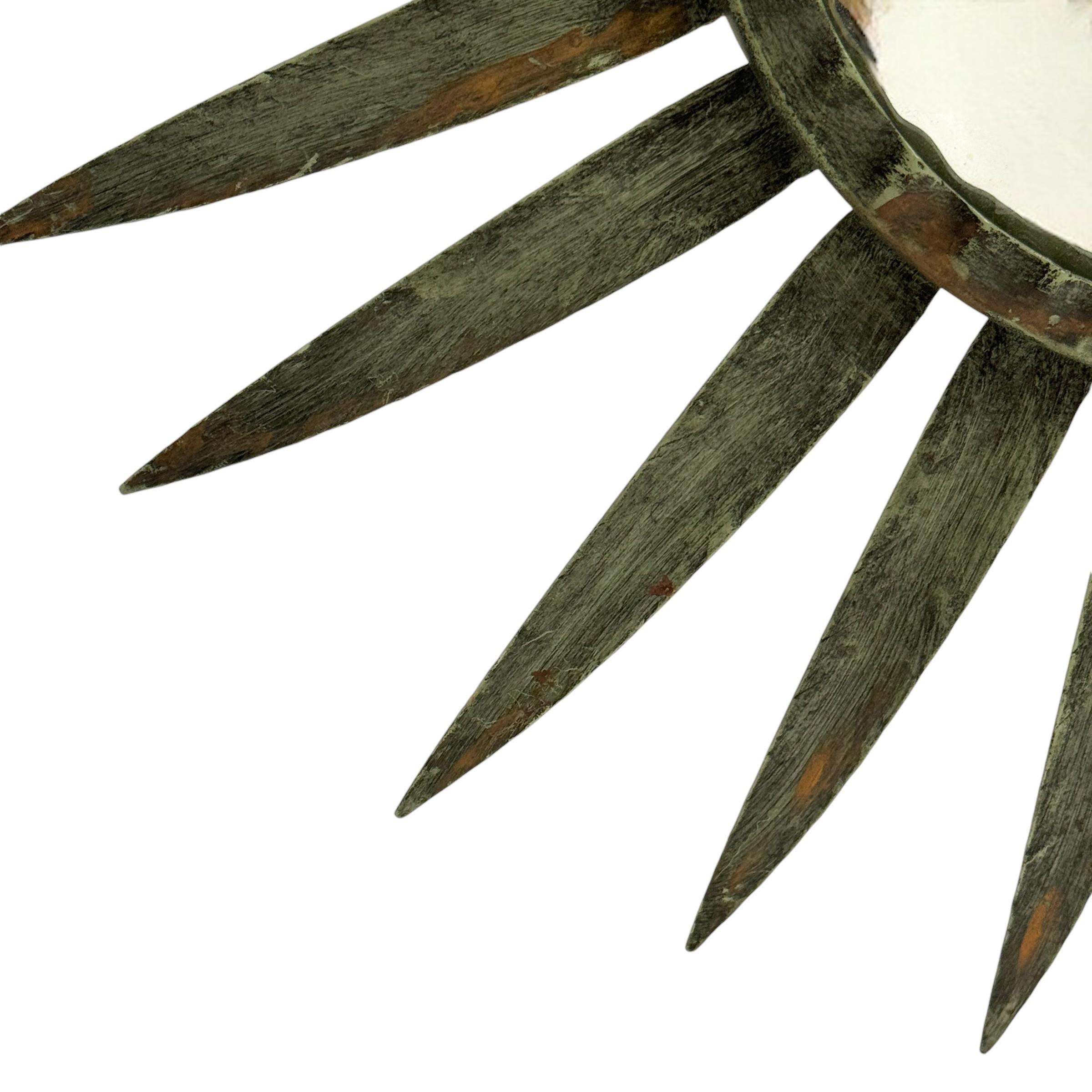 Extraordinary Verdigris Sunburst Starburst Metal Convex Mirror France 1960s For Sale 4