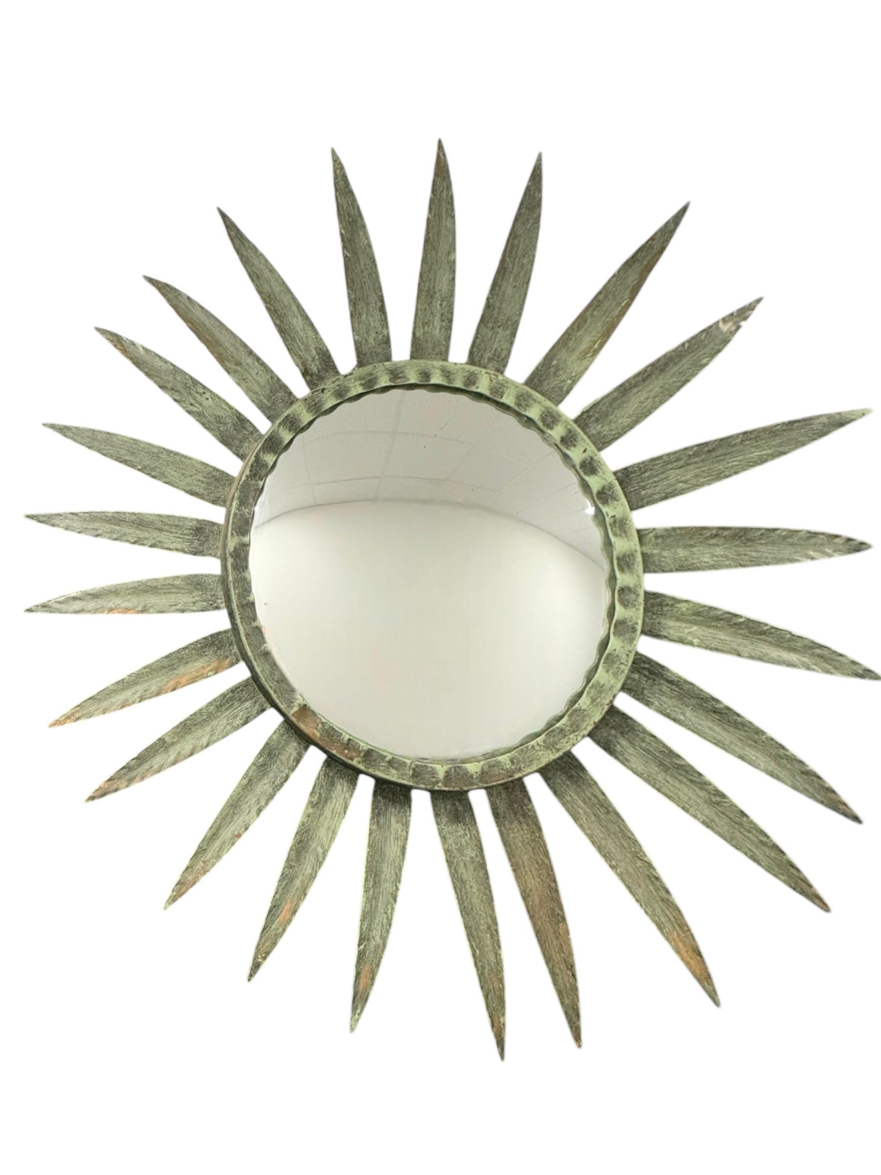 Extraordinary Verdigris Sunburst Starburst Metal Convex Mirror France 1960s For Sale 6
