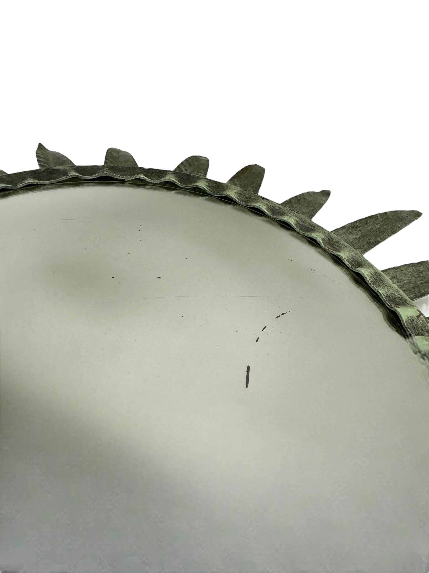 Extraordinary Verdigris Sunburst Starburst Metal Convex Mirror France 1960s For Sale 8