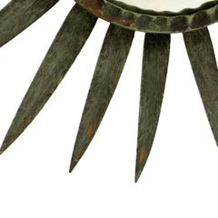 Extraordinary Verdigris Sunburst Starburst Metal Convex Mirror France 1960s
