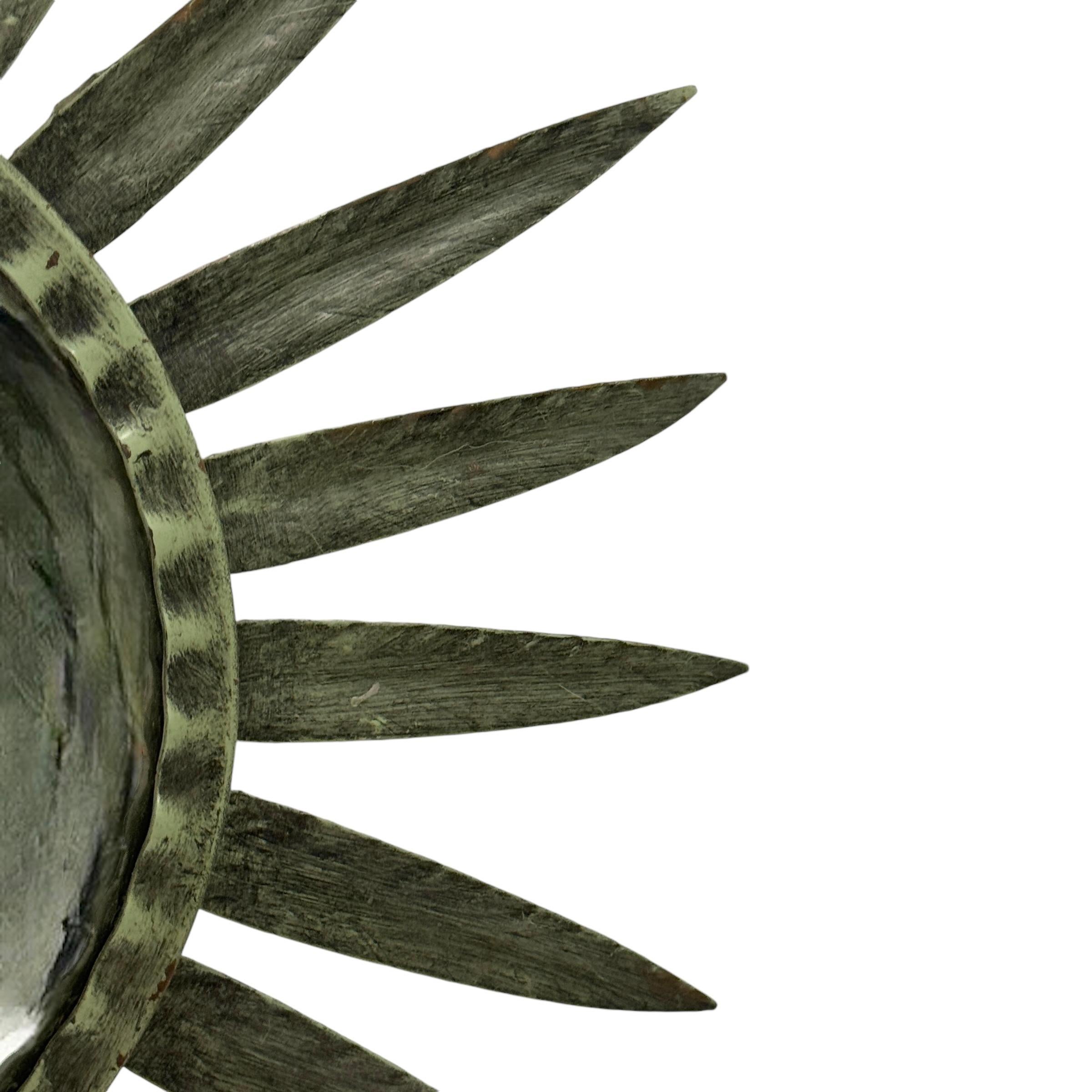 French Extraordinary Verdigris Sunburst Starburst Metal Convex Mirror France 1960s For Sale