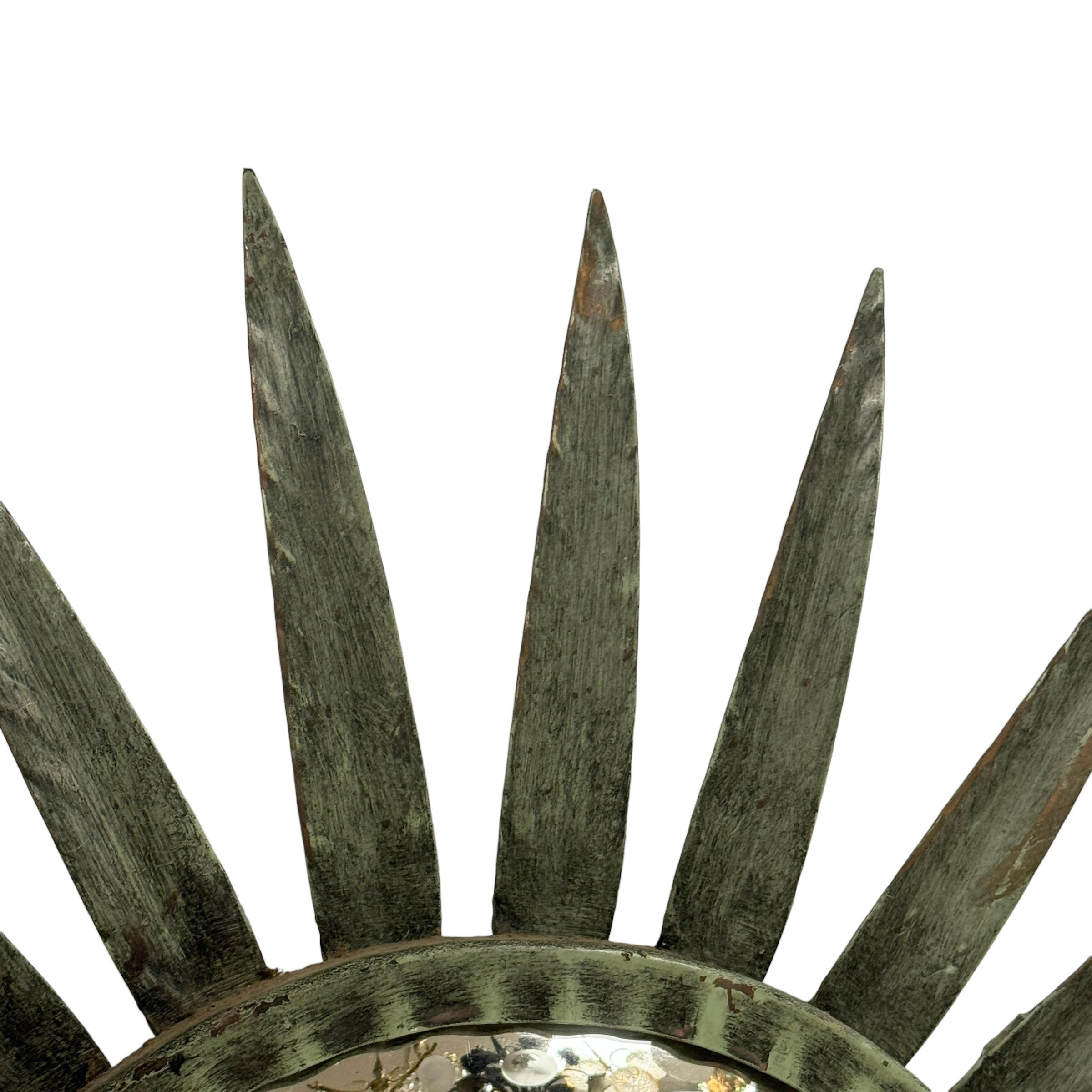 Mid-20th Century Extraordinary Verdigris Sunburst Starburst Metal Convex Mirror France 1960s For Sale