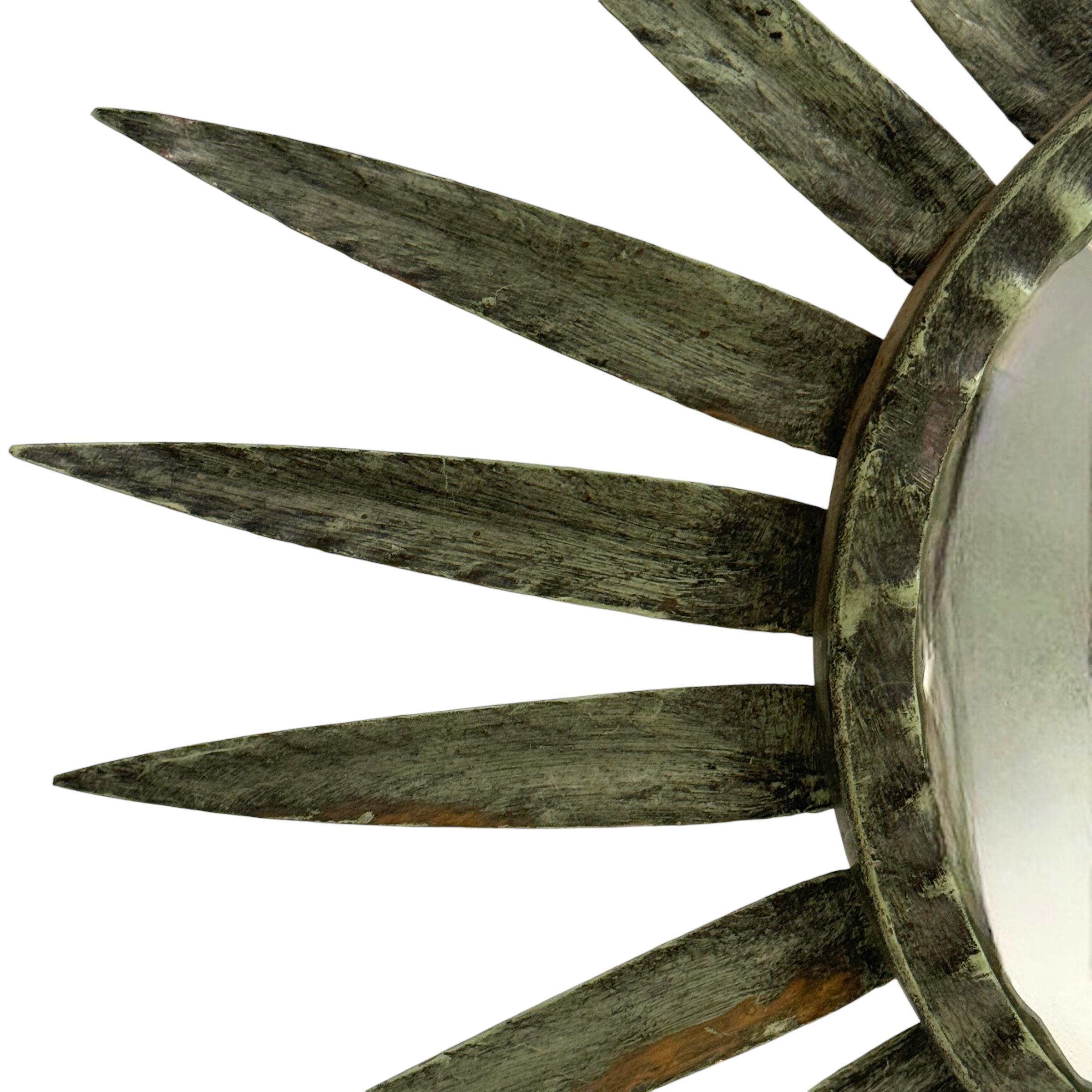 Extraordinary Verdigris Sunburst Starburst Metal Convex Mirror France 1960s For Sale 2