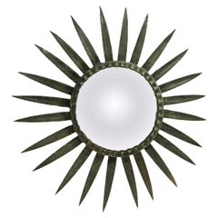 Außergewöhnliche Verdigris Sunburst Starburst Metall konvexe Spiegel Frankreich 1960s