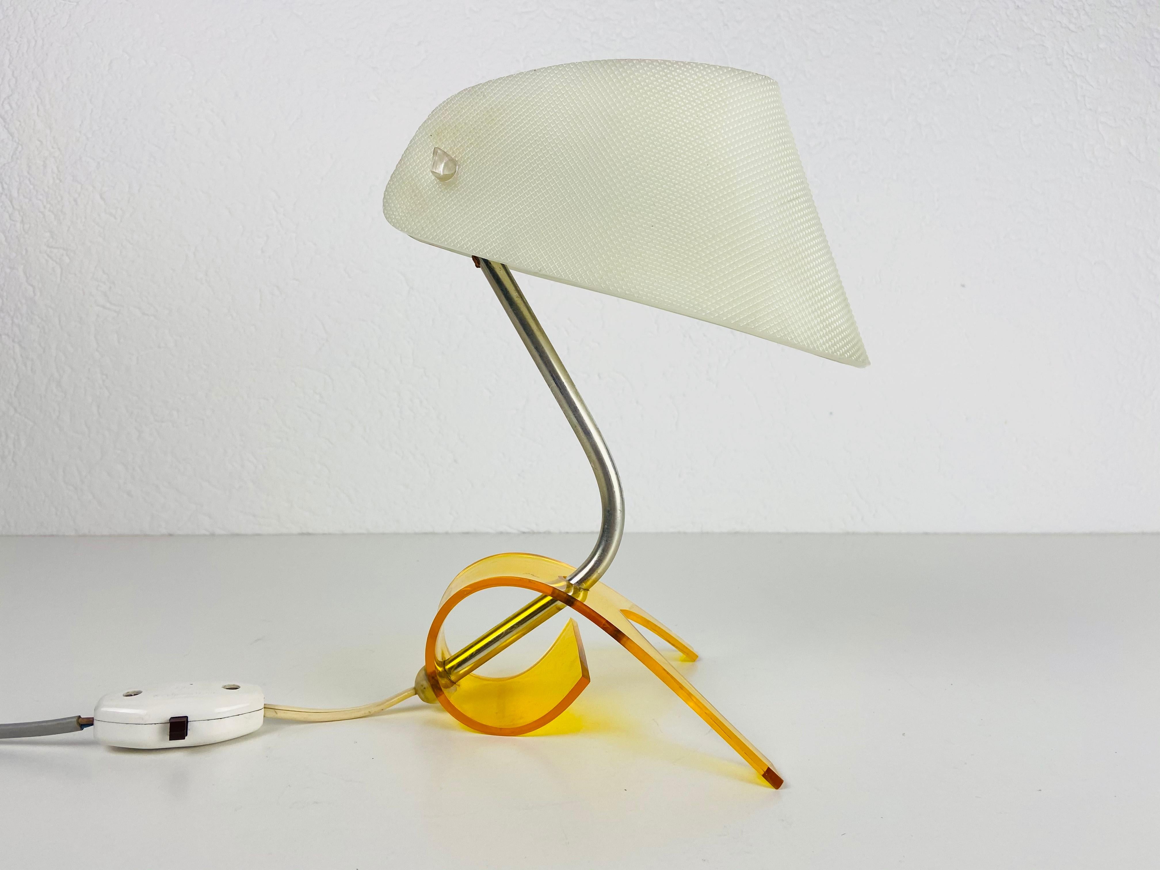 Mid-Century Modern Extraordinary White and Orange Perspex Table Lamp, 1970s For Sale