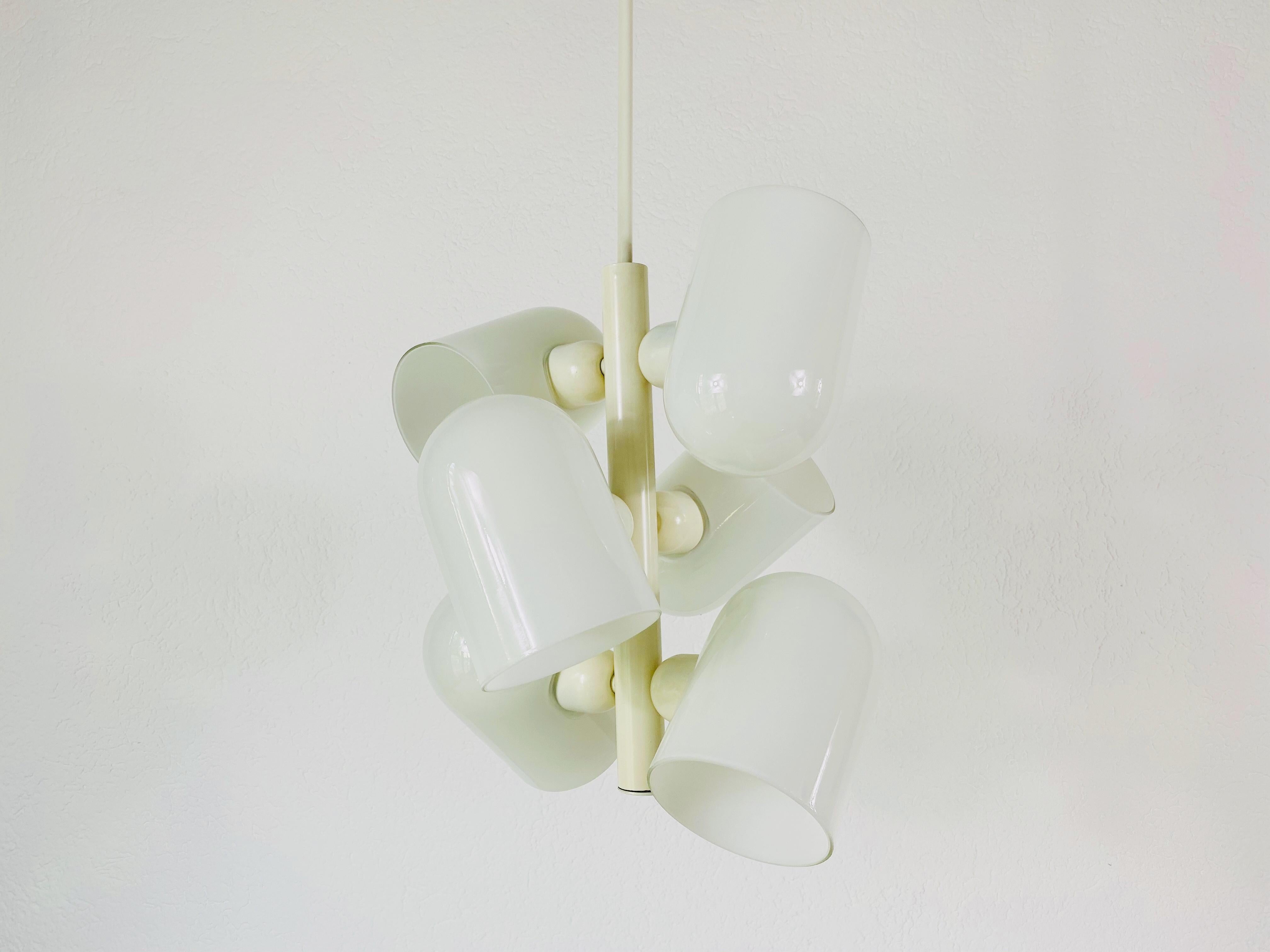 Mid-Century Modern Extraordinary White Glass Kaiser 6-Arm Midcentury Chandelier, 1960s, Germany For Sale