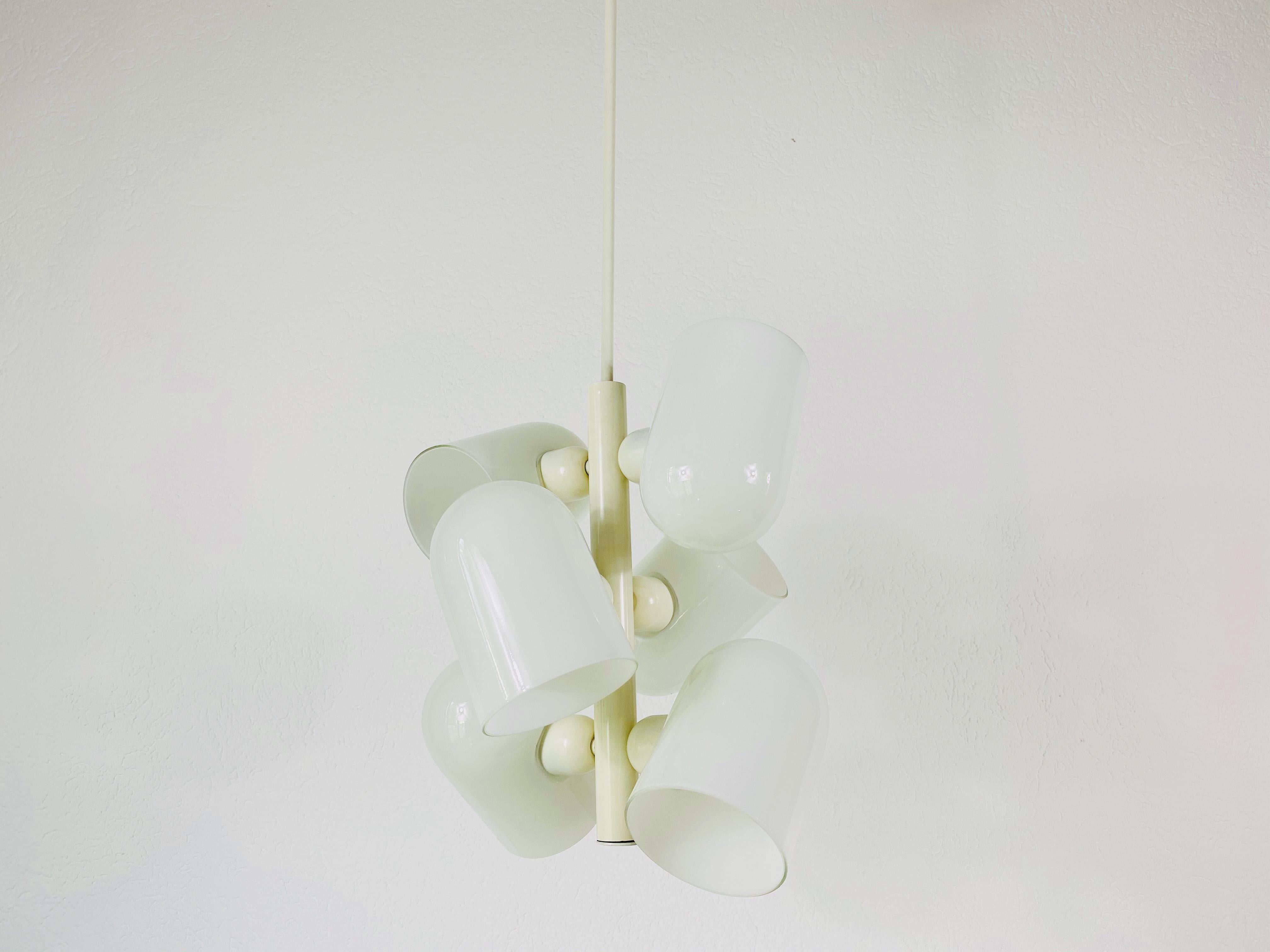Extraordinary White Glass Kaiser 6-Arm Midcentury Chandelier, 1960s, Germany For Sale 1
