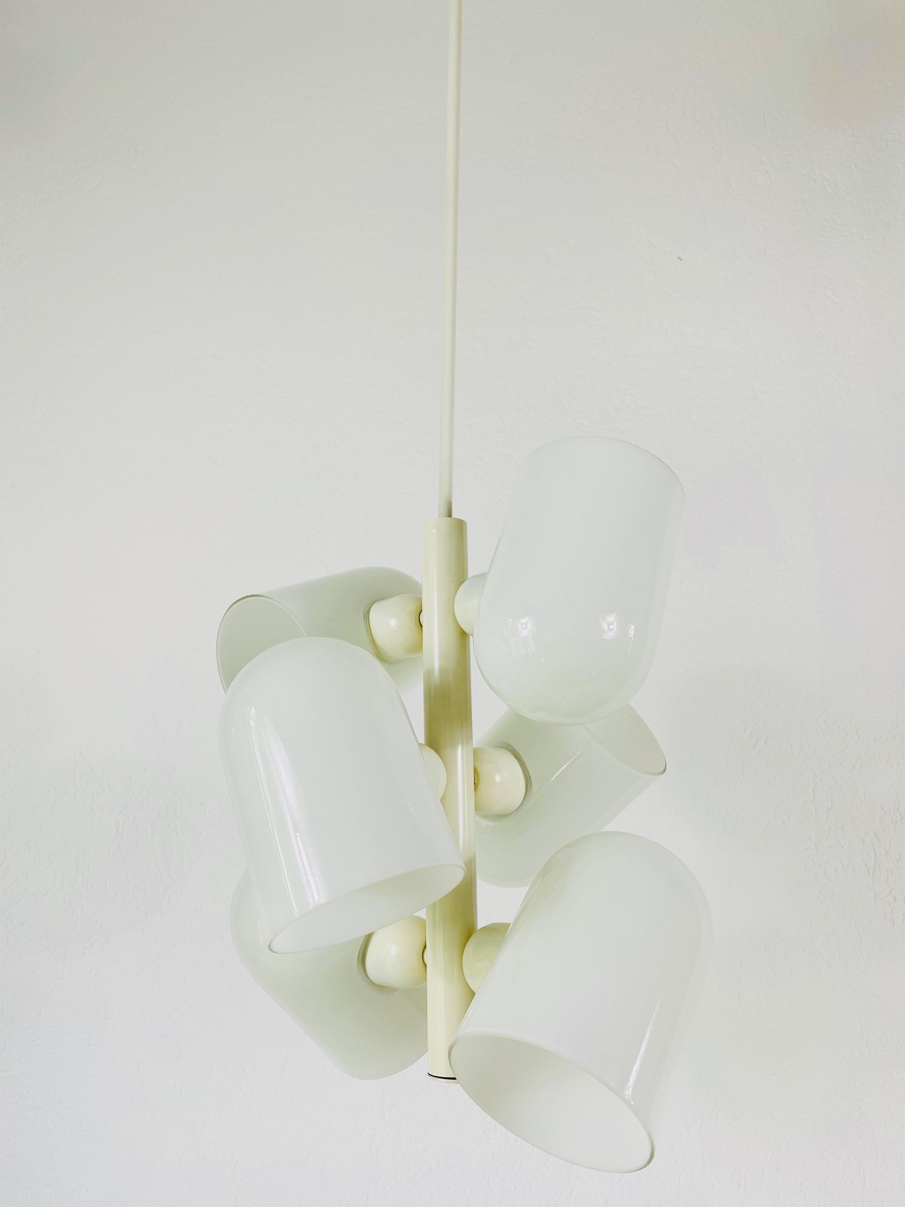 Extraordinary White Glass Kaiser 6-Arm Midcentury Chandelier, 1960s, Germany For Sale 2