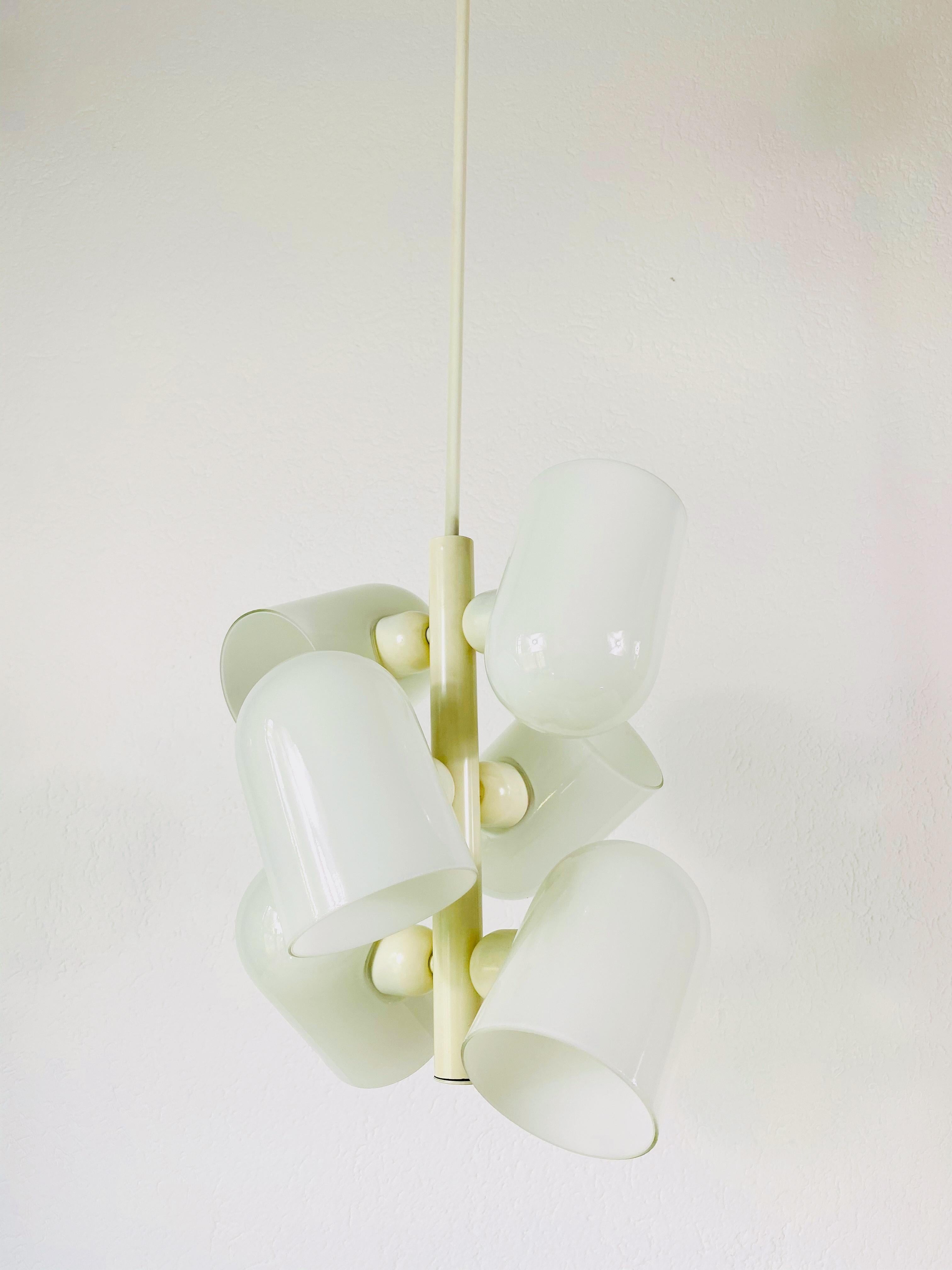 Extraordinary White Glass Kaiser 6-Arm Midcentury Chandelier, 1960s, Germany For Sale 3