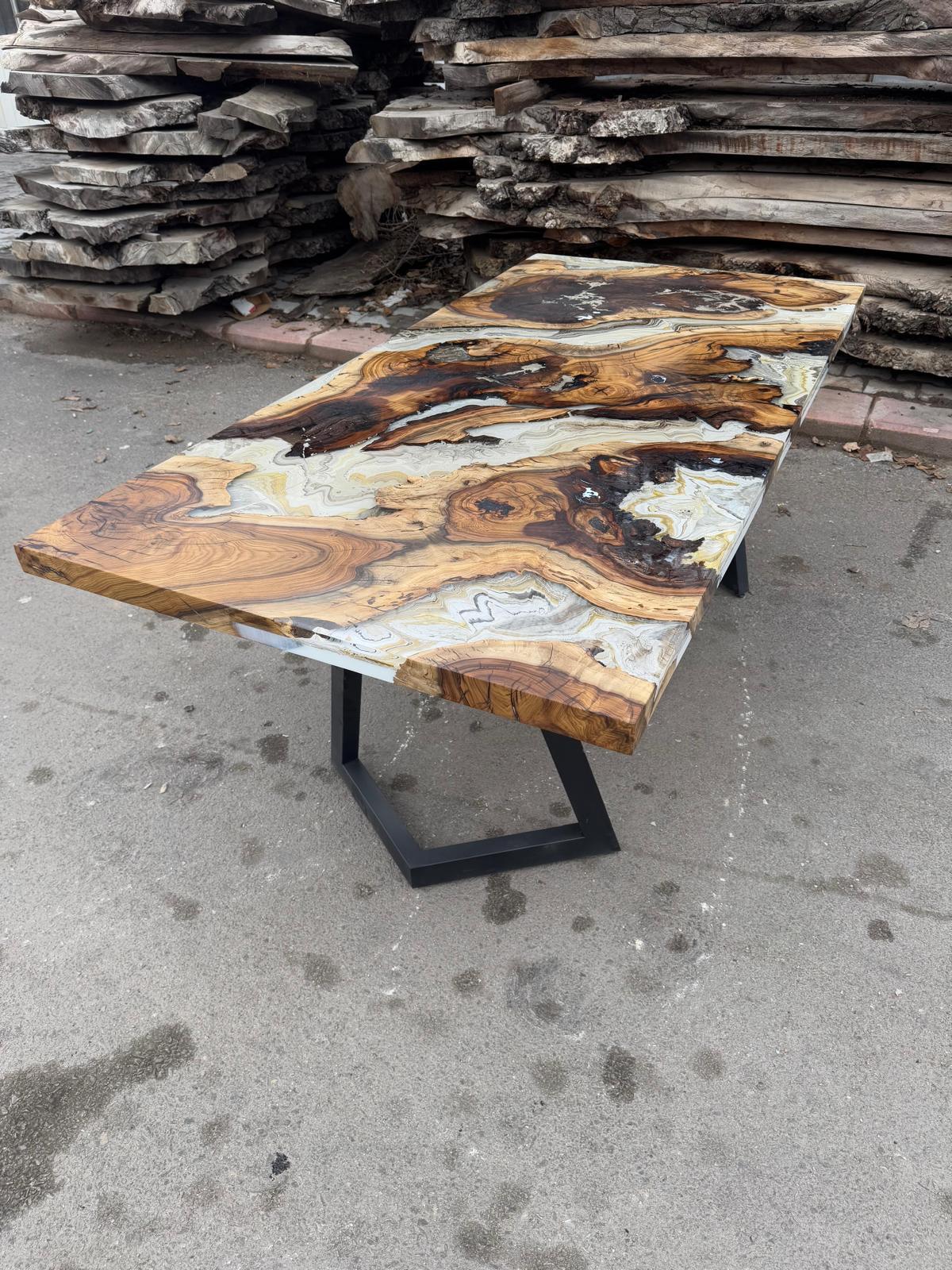 Turkish Extraordinary White Onix Marble Design Epoxy Resin Dining Table by Tinella For Sale