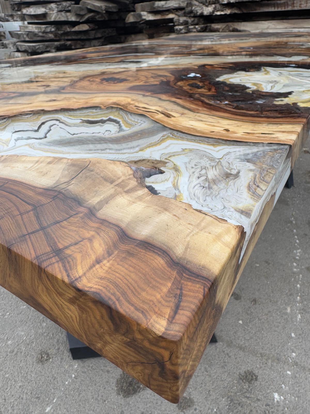 Brushed Extraordinary White Onix Marble Design Epoxy Resin Dining Table by Tinella For Sale
