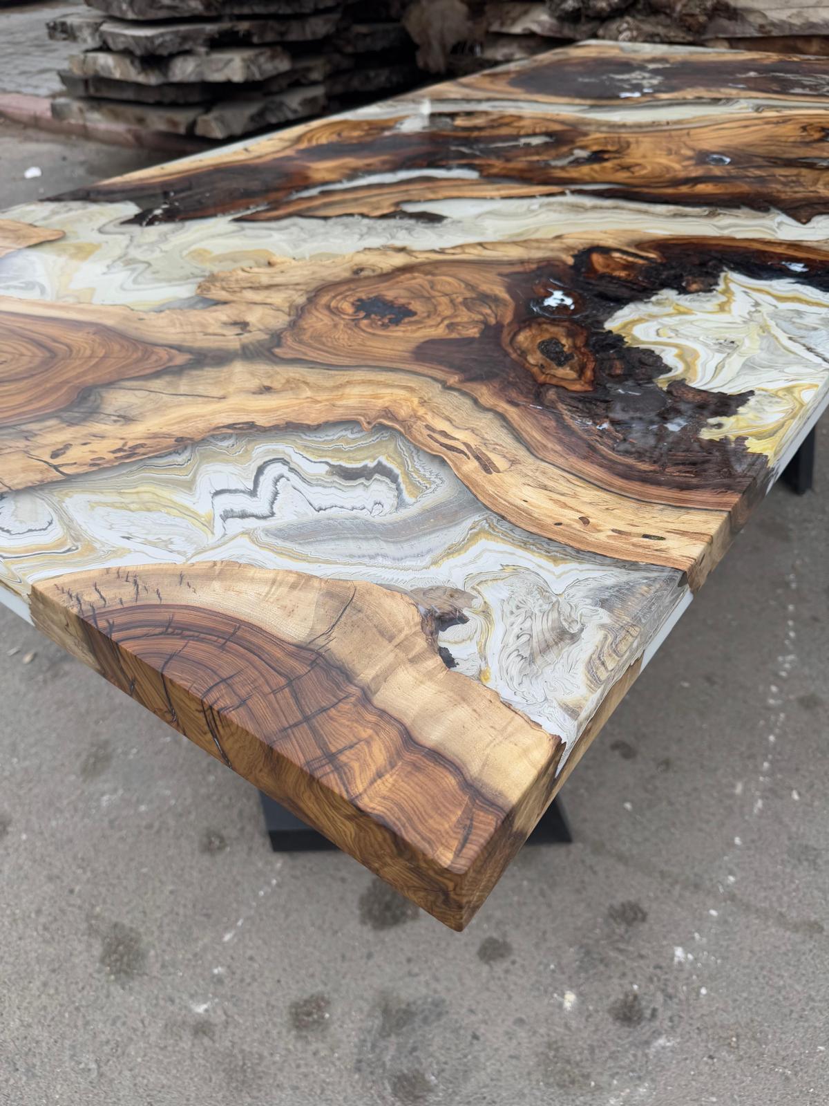 Contemporary Extraordinary White Onix Marble Design Epoxy Resin Dining Table by Tinella For Sale